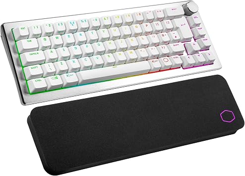 Cooler Master CK721 Mechanical Gaming Keyboard - Compact 65% Layout, TTC Mechanical Switches, Per-Key RGB Backlighting, Hybrid Wireless Technology, Precision Dial - Silver White, UK Layout