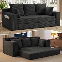 JUIKURY Boneless Couches 70 inch 3-in-1 Convertible Sofa Bed Futon Couch Bed, Oversized Loveseat Sleeper Sofa with 5 Pillows, Black Small Couch for Living Room, Bedroom & Small Space