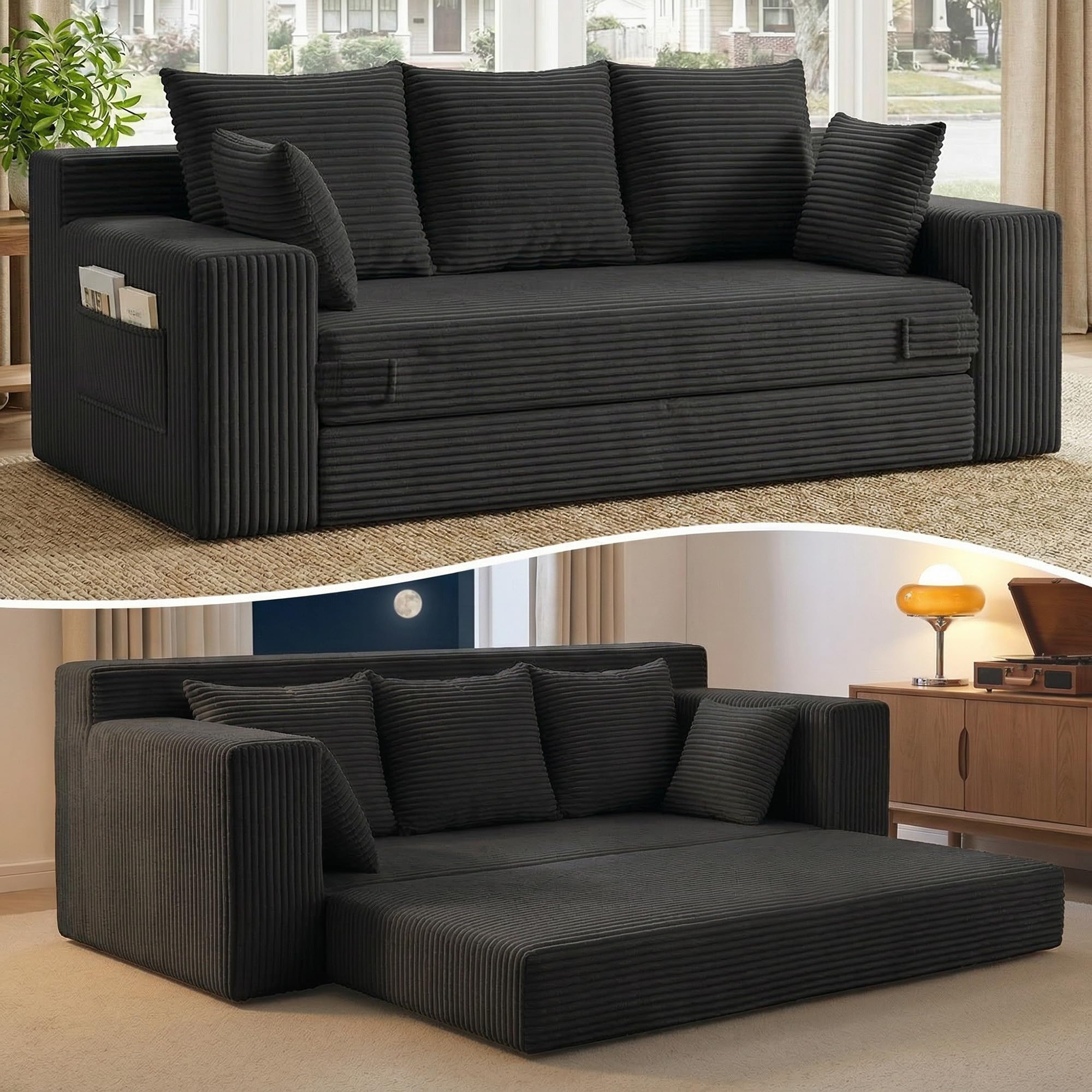 JUIKURY Boneless Couches 70 inch 3-in-1 Convertible Sofa Bed