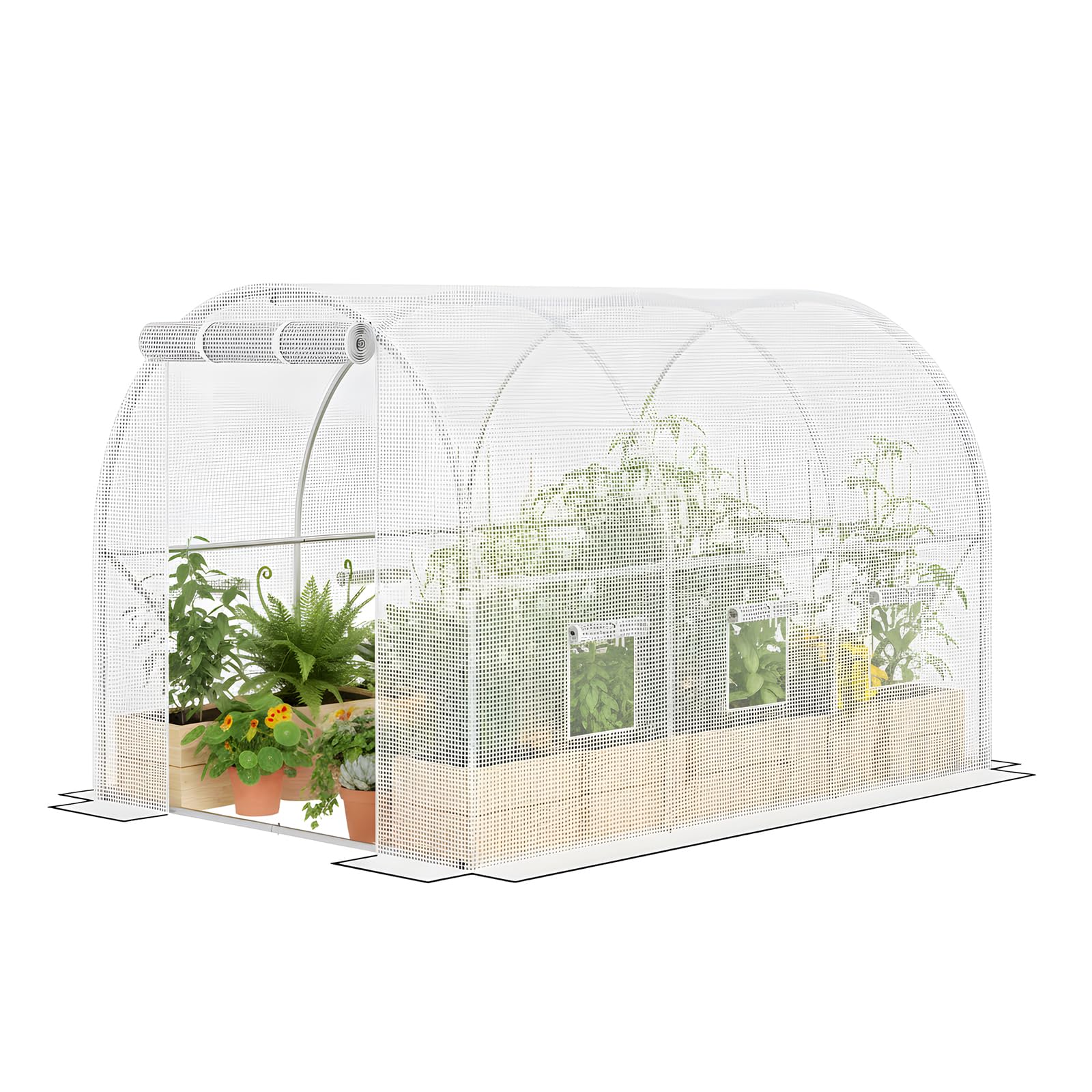 Superlele Invernadero resistente para exteriores, invernadero de túnel de 10 x 6.6 x 6.6 pies, gran casa verde de jardín con cubierta de malla de polietileno reforzada, 6 ventanas con pantalla