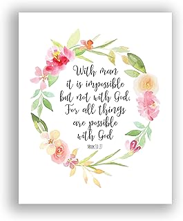 Bible Verse Poster Mark 10 27 Print Home Decor, Scripture Wall Art Christian Gifts Women UNFRAMED A4, Crafty Cow Design