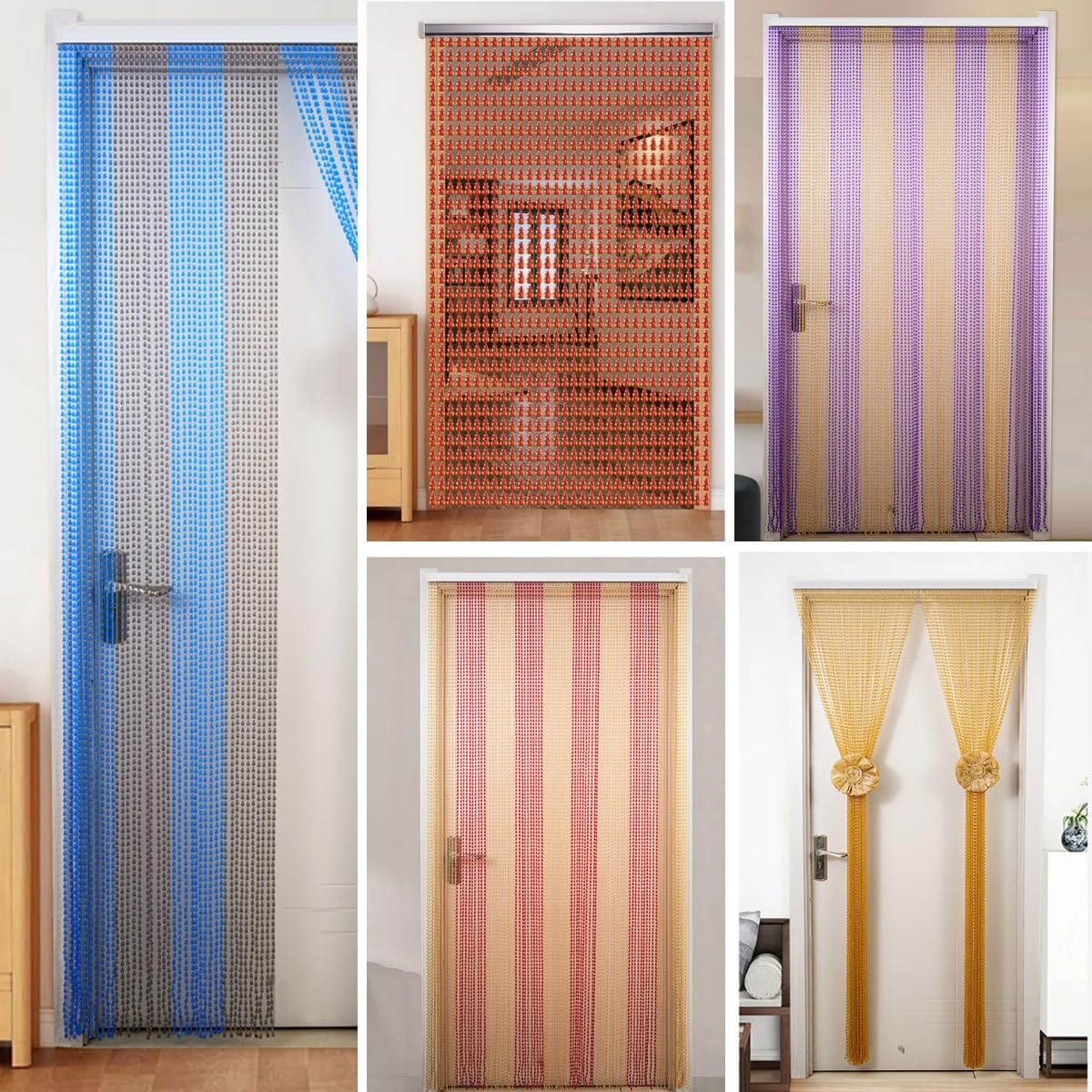 Rideau à franges en perles de cristal - 90 x 200 cm - Panneau de porte décoratif avec perles en acrylique - À suspendre au mur - Élégant - Gris - Pour décoration d'intérieur et d'intimité