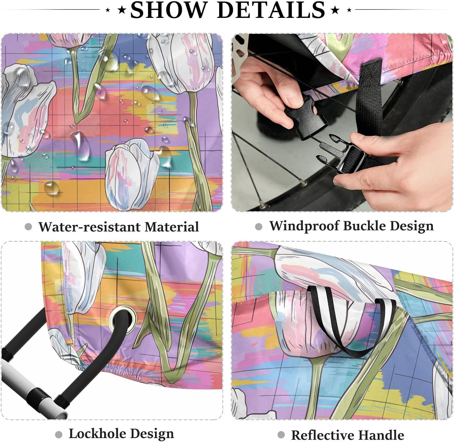 ALAZA Tulip Flower Floral Colorful Bike Cover Waterproof Outdoor Ebike Bicycle Covers Tarp Protection for 1/2 Bikes, Sun UV Dust Wind Proof