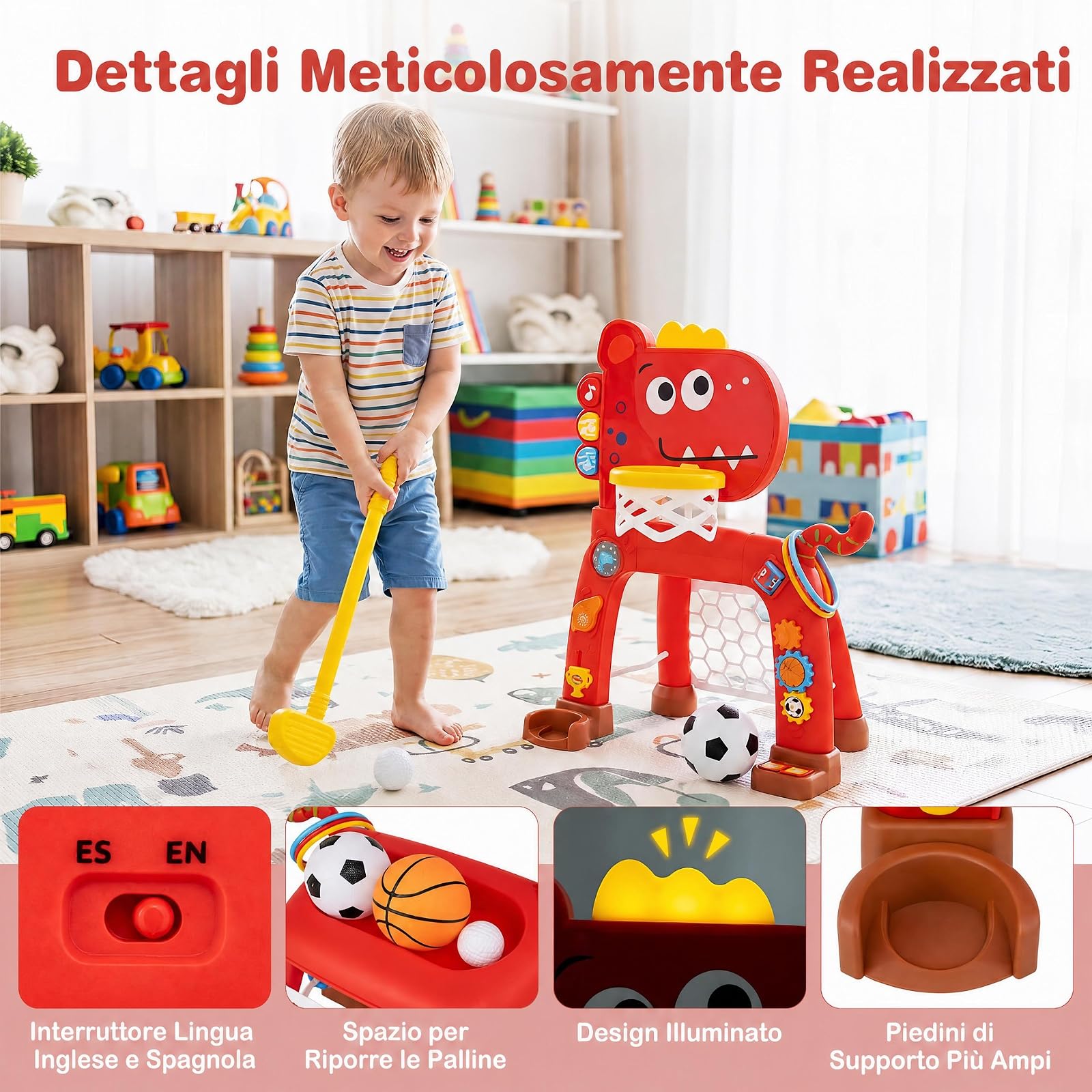 COSTWAY 4 in 1 Canestro da Basket per Bambini,Rosso