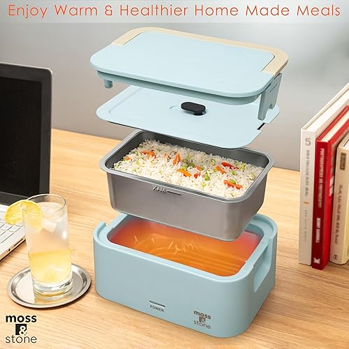 Miniatura 3 de Moss & Stone Lonchera eléctrica turquesa calentador de alimentos para adultos, calentador portátil de 80 W para el trabajo con recipiente de acero