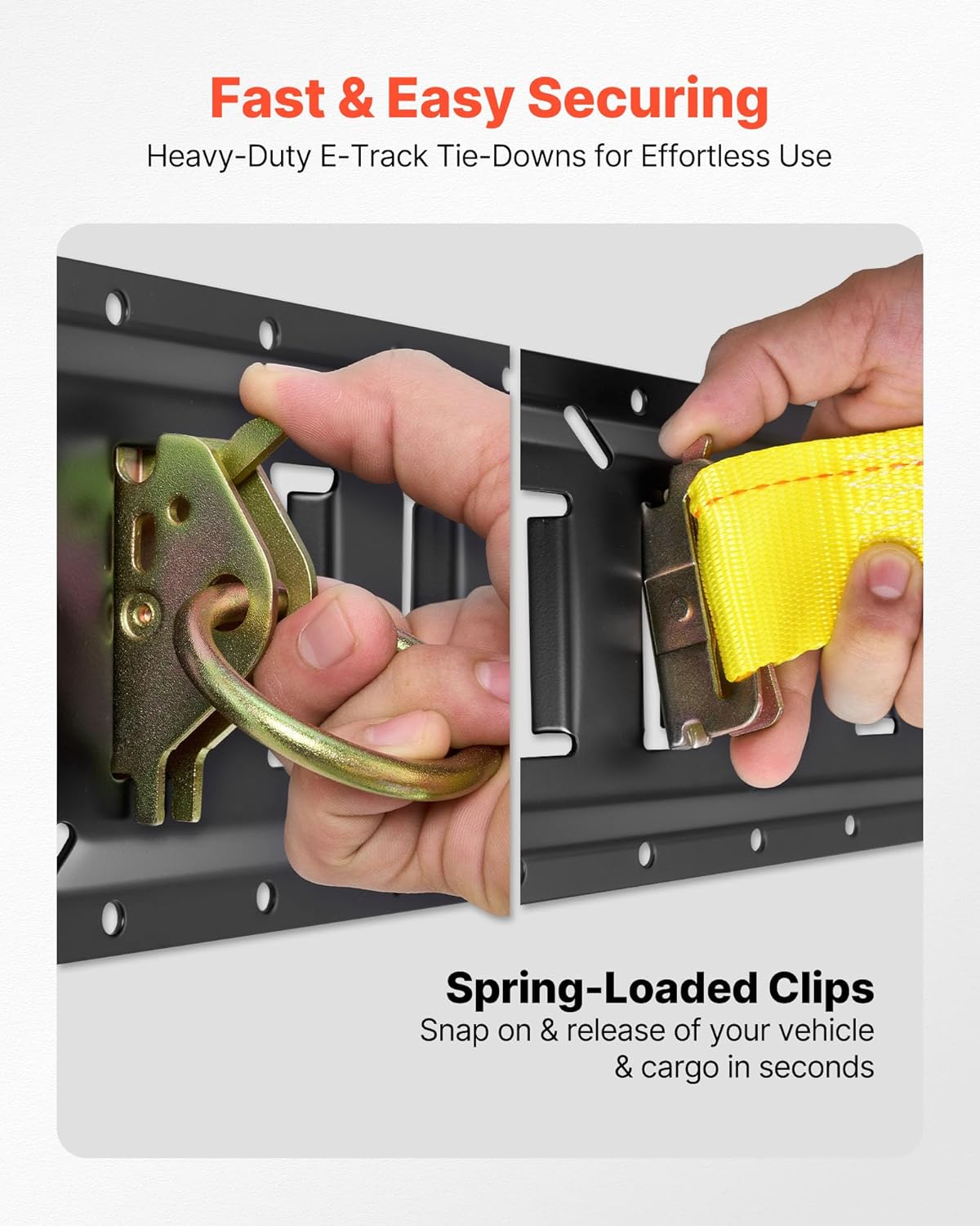 VEVOR E-Track Tie-Down Rail Kit, 4 Pack 2 ft E Track Rails, 20 Pcs Includes 2 Ratchet Straps & 4 O-Rings & 4 Tie-Offs with D-Ring & 2 Single Slots & 8 End Caps, Fit for Garages Vans Trailers - Image 5