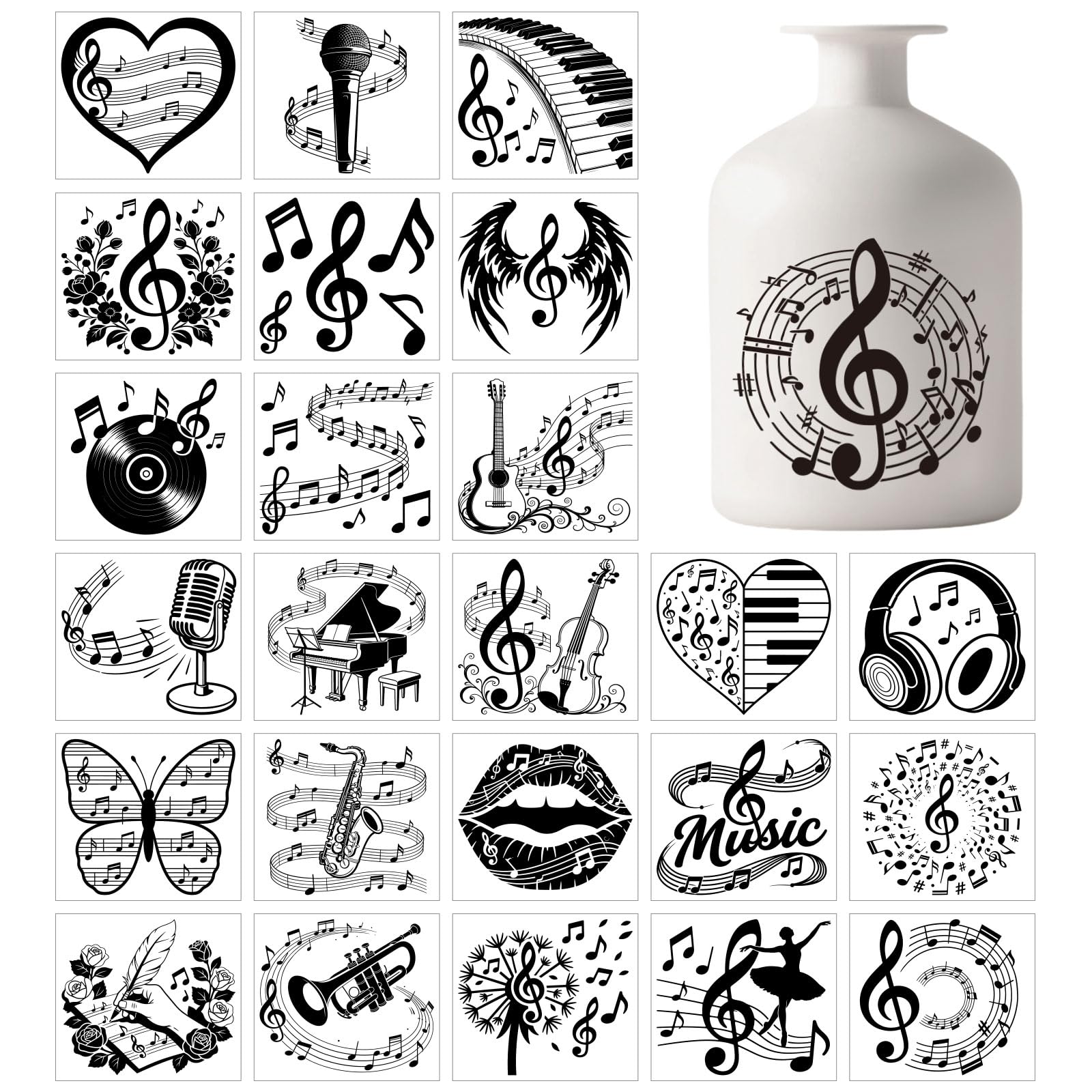 Autocollants notes de musique imperméables pour personnaliser un bocal en verre