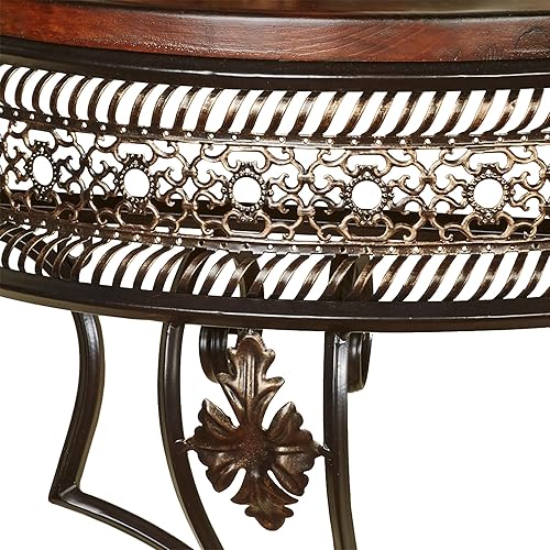 Miniatura 4 de Touch of Class Charleston Estante de pared calado ornamentado bronce Marco de metal Parte superior de madera con acabado de cereza Estante de