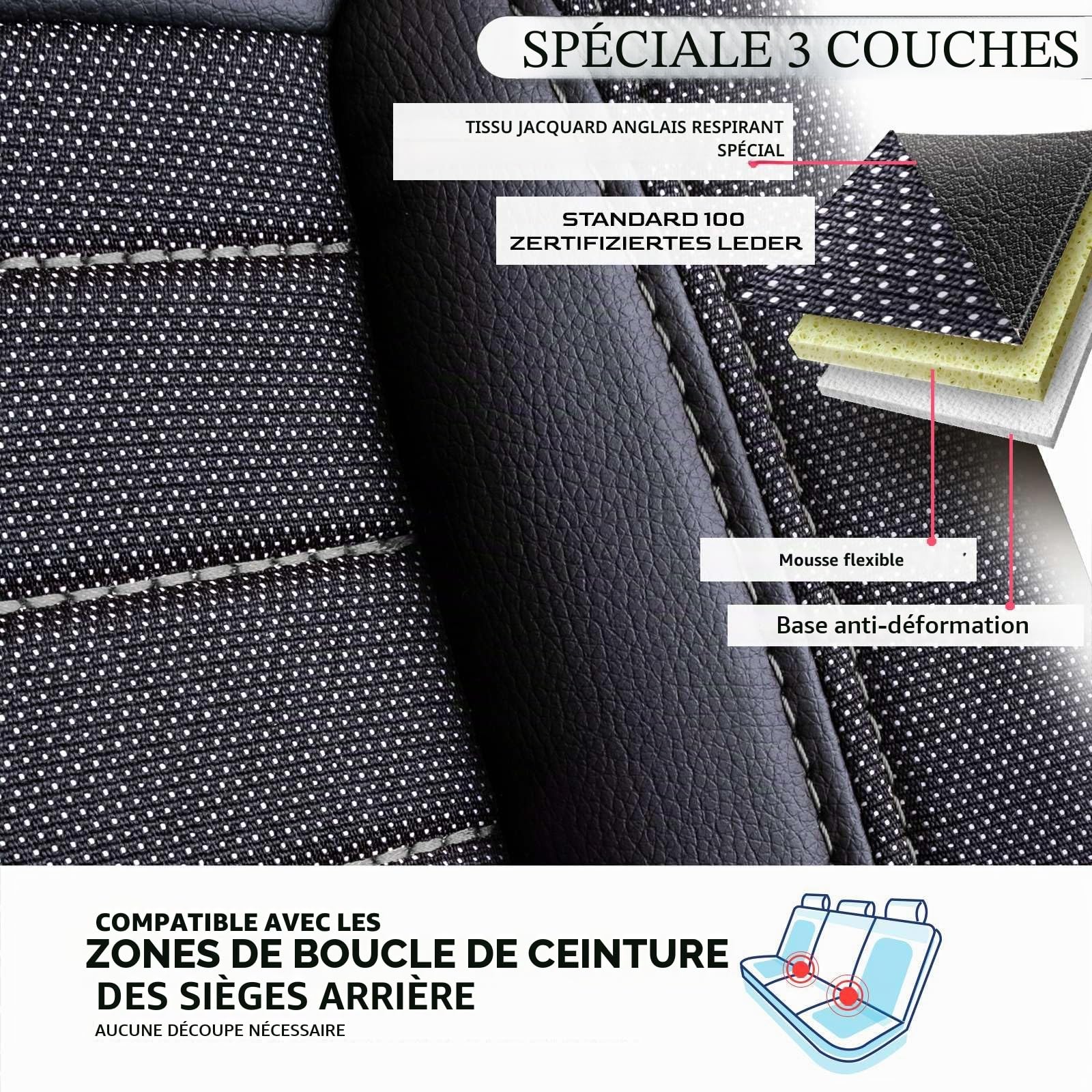 Housses de sièges auto universelles – Premium accessoires auto intérieur pour voitures et SUV – Housse de siège en jacquard, protection pour auto, compatible airbag, Noir-Gris, Ensemble