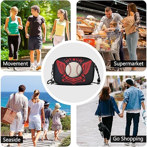 Miniatura 7 de Cartera cruzada de béisbol retro Rock 'n' Roll para hombre, impermeable, con correa ajustable, mini bolso de hombro para ir de compras