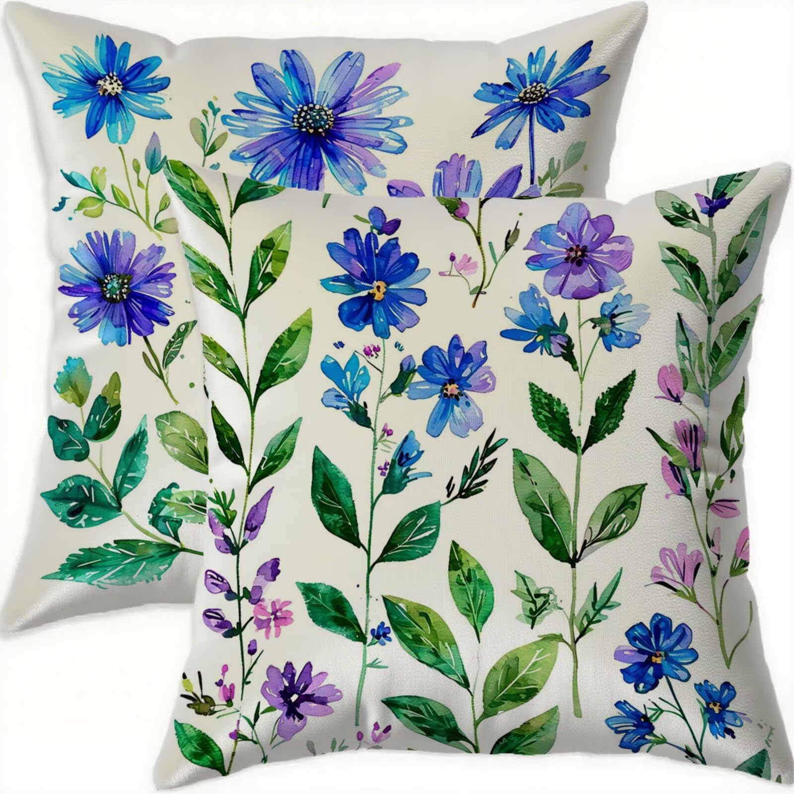 Housse coussin 60x60 velours bleu vintage canapé taie oreiller salon