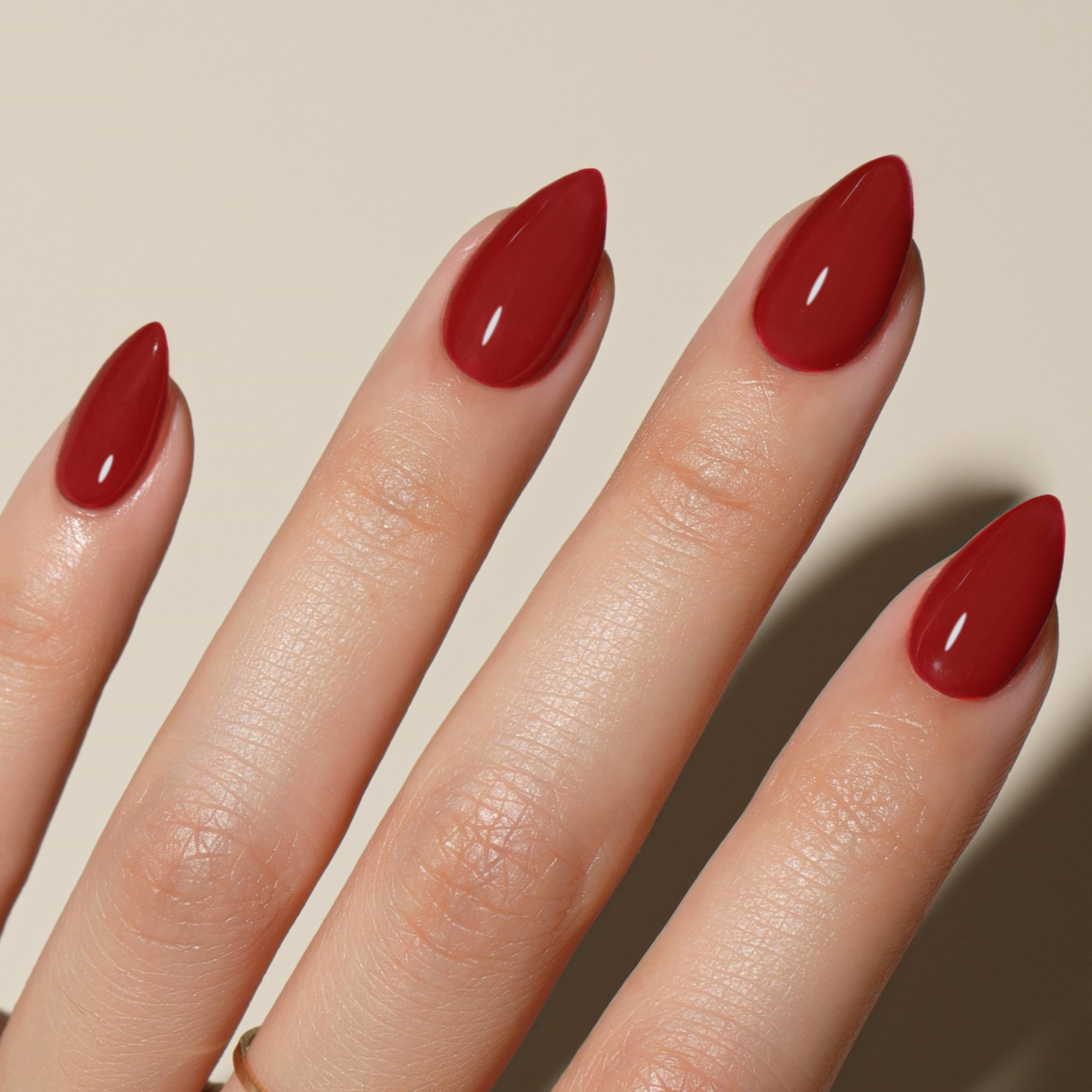 KQueenest Red Press on Nails Short Almond, Short False Nails Press ons, Sheer Wine Red Fake Nails Medium Stiletto