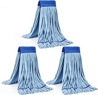 Matthew - Trapeador de tubo de microfibra de limpieza (mediano, azul, paquete de 3 unidades) de repuesto de cabezal de trapeador resistente, excelente absorción, capacidad de lavado premium