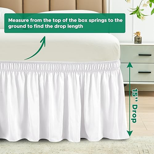Miniatura 3 de Biscaynebay Faldas de cama envolventes para camas Full y Full XL con caída de 15", volantes antipolvo elásticos ajustables blancos de fácil