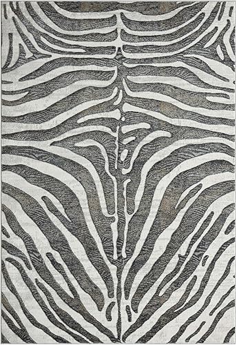 Miniatura 2 de Abani Alfombra contemporánea con patrón de cebra gris y marrón, de 5 pies 3 pulgadas x 7 pies 6 pulgadas, no se desprende, alfombra moderna con