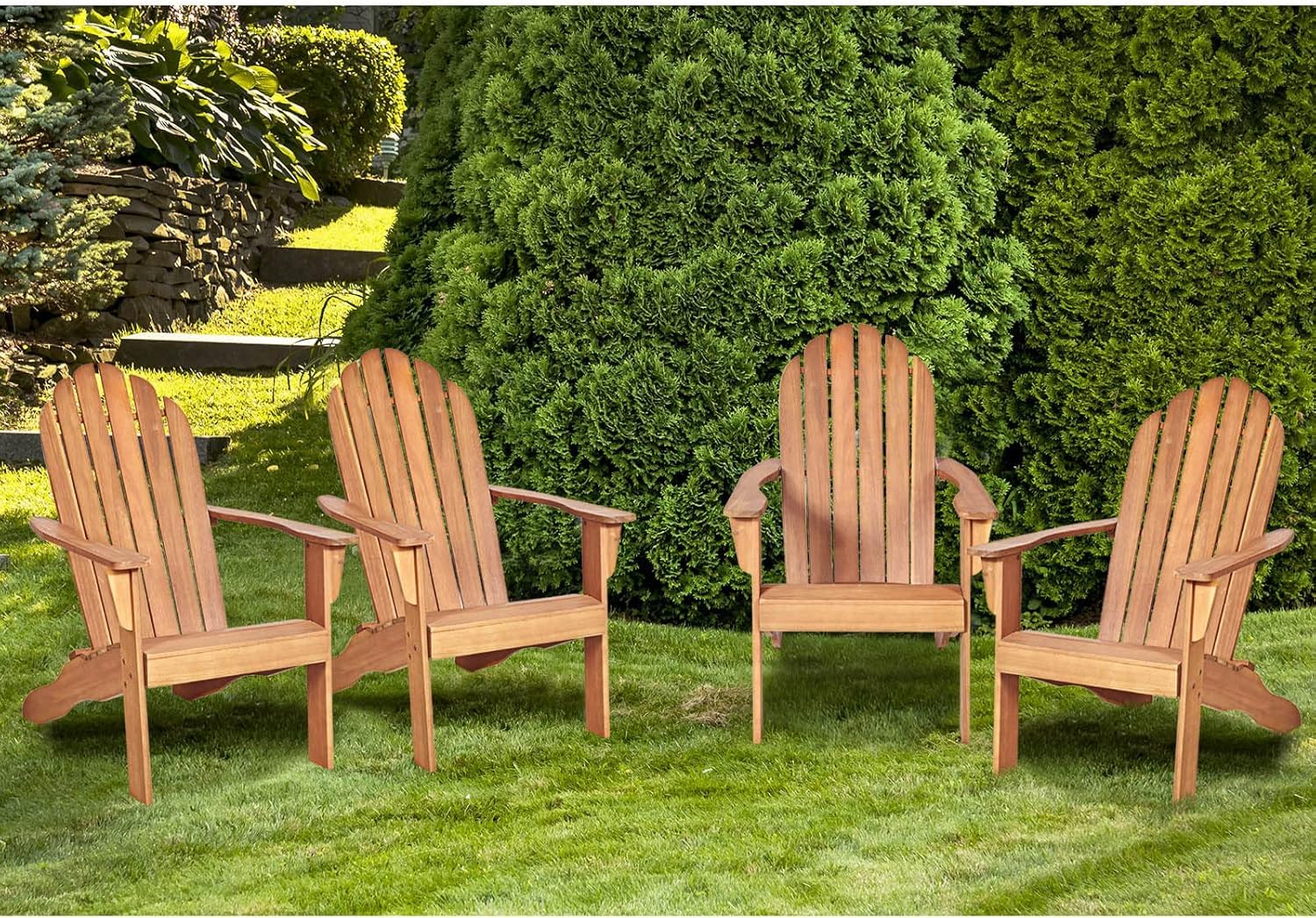 GOPLUS Adirondack Stuhl aus Massivholz, Gartenstuhl bis zu 160kg Belastbar, Gartensessel mit Armlehnen & Rückenlehne, Strandstuhl mit Lackierter Oberfläche, für Garten Strand Outdoor (Natur)