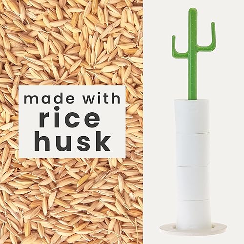 Miniatura 6 de Vigar Soporte de papel higiénico de cactus, soporte de rollo de baño de bambú y bioplástico ecológico con mango en forma de cactus