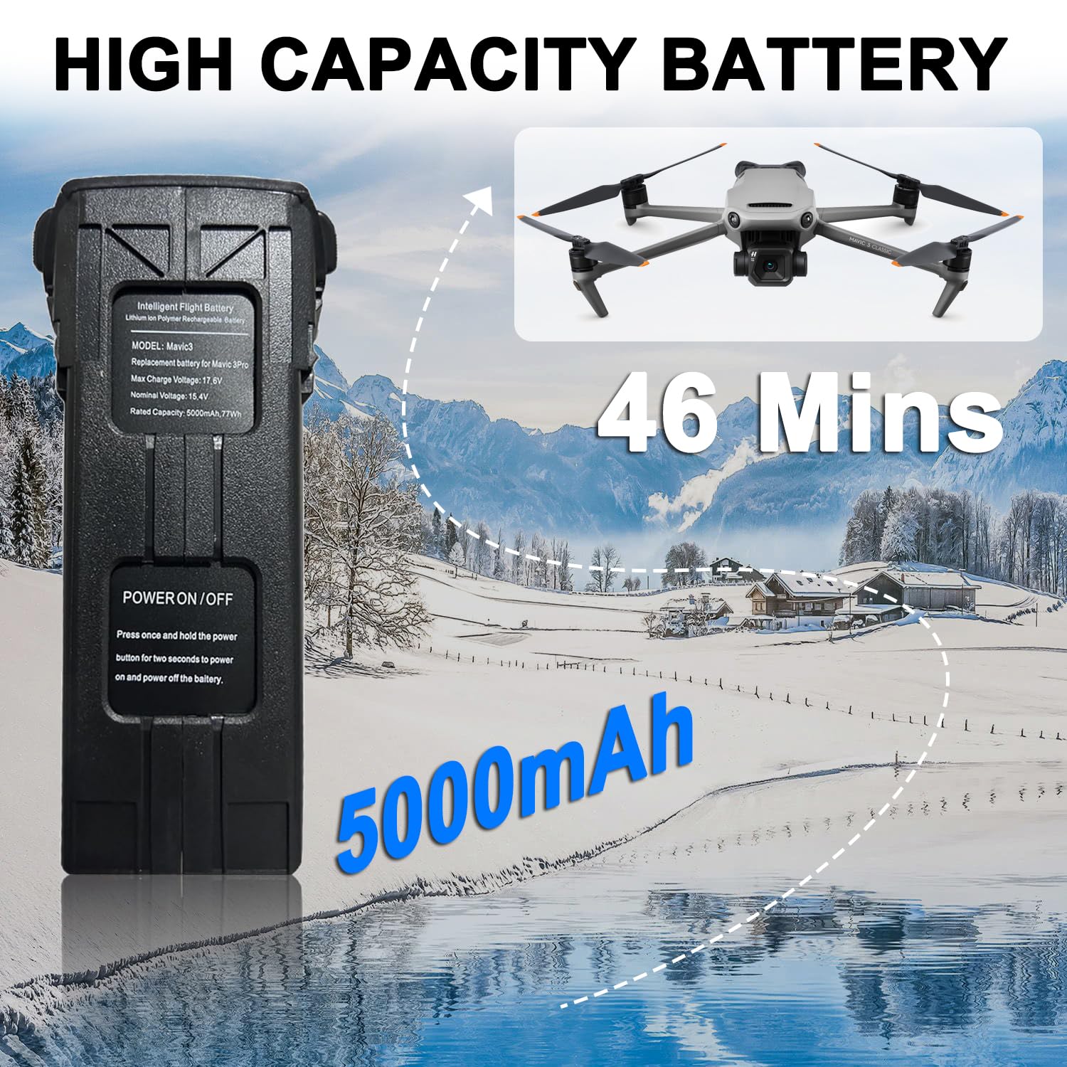 XITAIAN Batterie de Rechange 15,4 V 77 Wh 5000 mAh pour Drone Mavic 3 Classic Mavic 3 Pro Mavic 3 Pro Mavic 3 Cine Mavic 3 Pro Cine Mavic 3 Pro Cine Drone