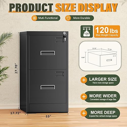 Miniatura 19 de Greenvelly Archivador de 4 cajones, archivador vertical de metal con cerradura, archivadores de metal con bloqueo para oficina en casa, tamaño Negro