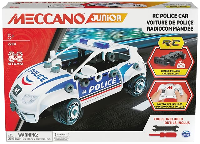 MECCANO JUNIOR - POLICE - Kit de construcción de coche de policía por control remoto con maletero…