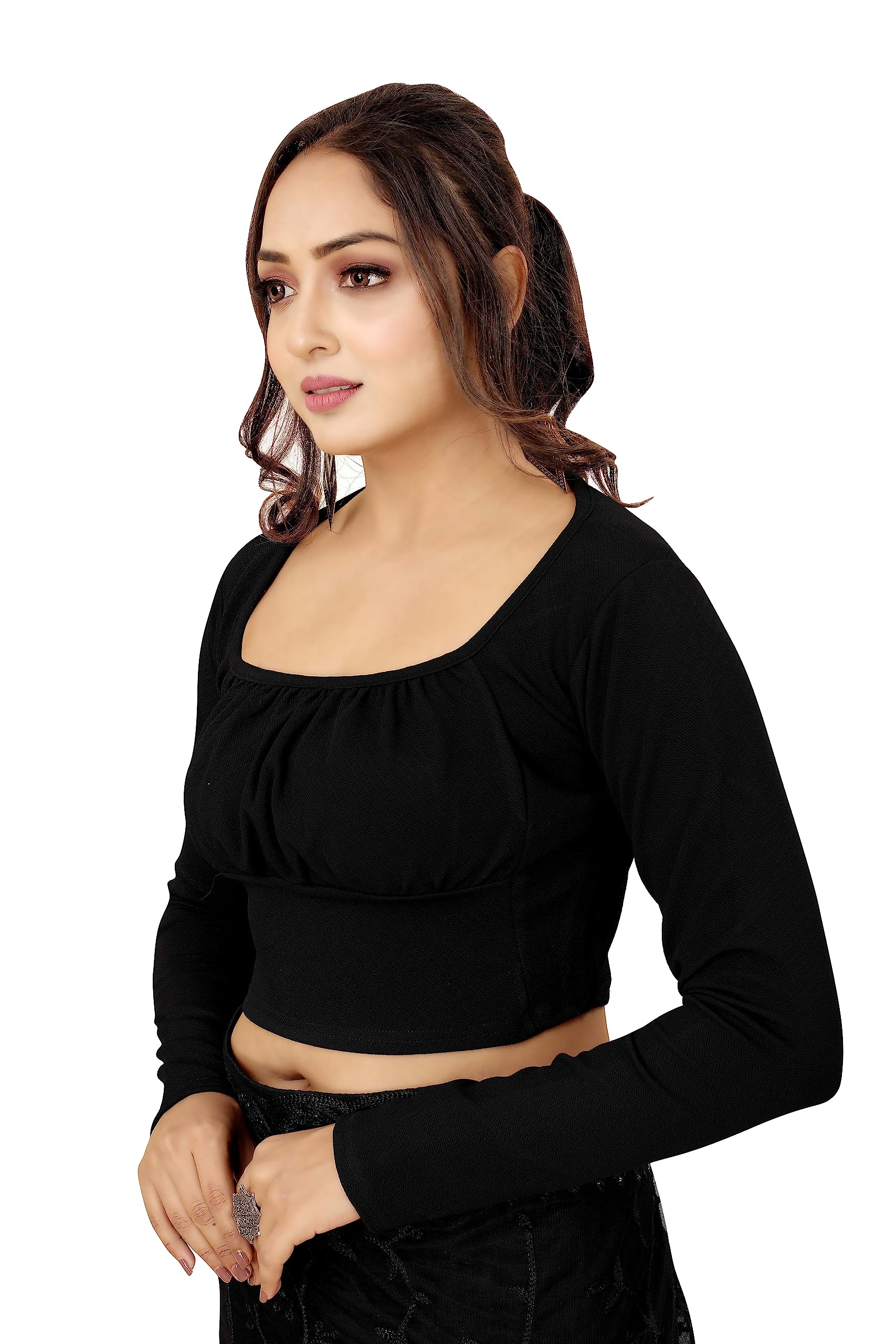Shasmi Black Women's Ruched Bust Solid Blouse For Women (Blouse 17 Black Xl)