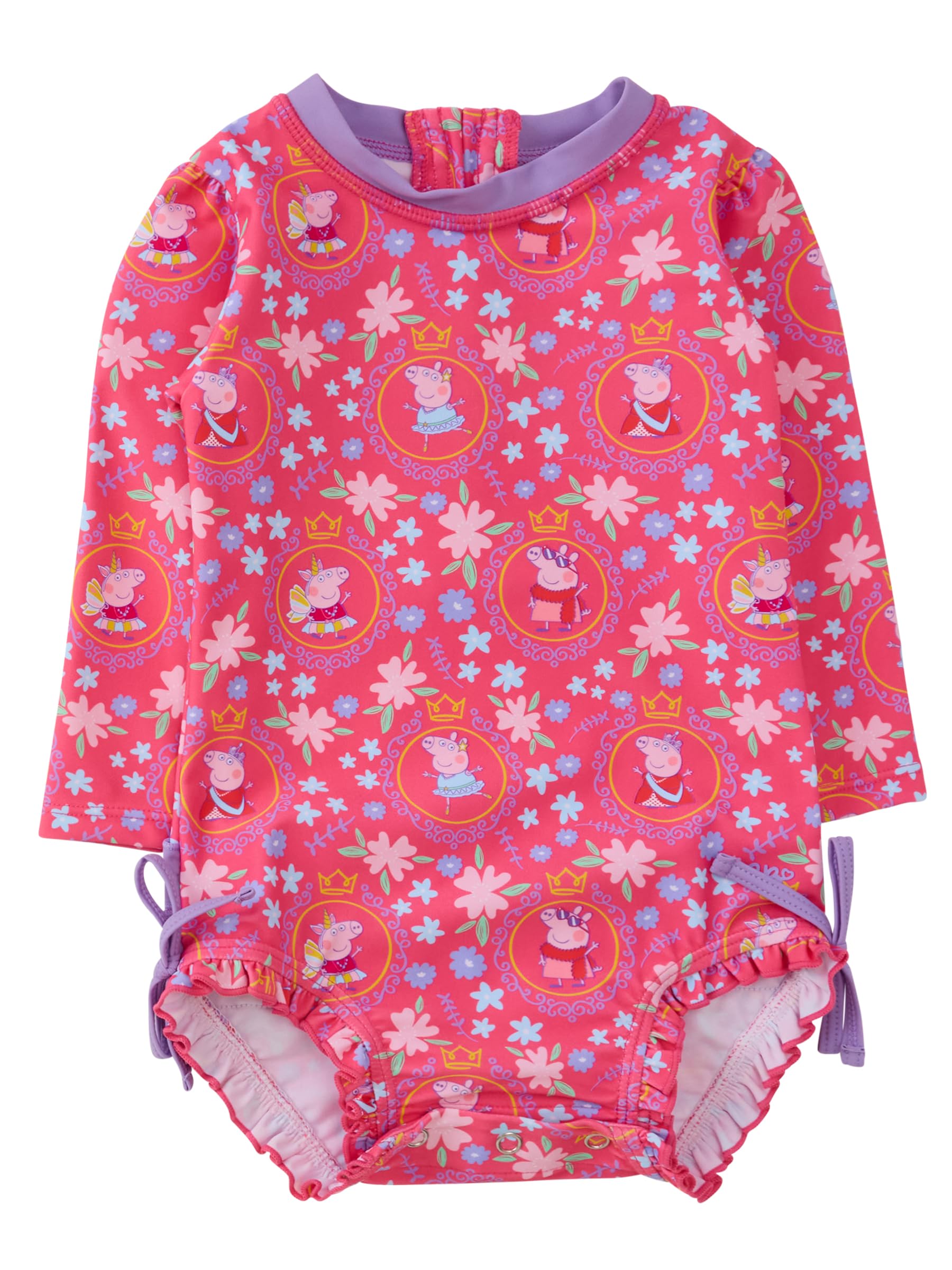 RuffleButts Baby Girls Novelty Baby One Piece - Rash Guard Swimsuit UPF 50+