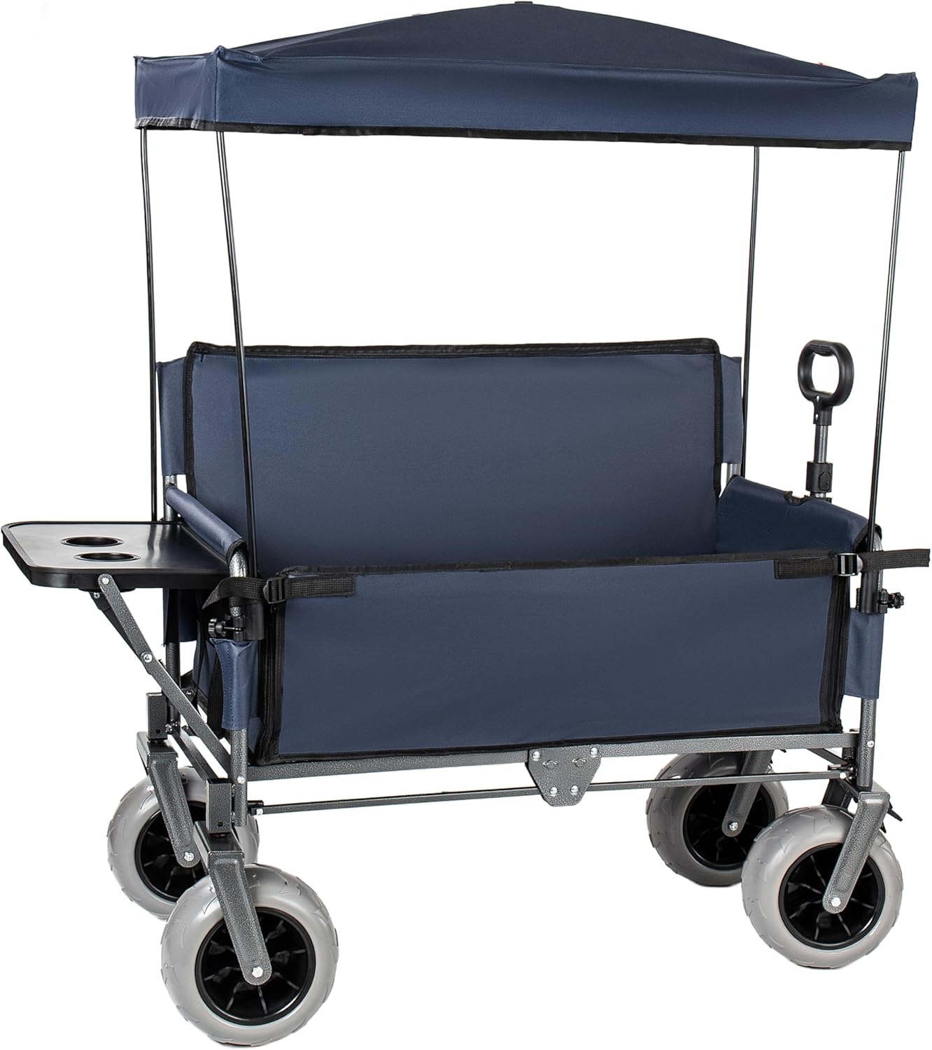 ZeHuoGe 3-in-1 Collapsible Wagon, 500lbs Folding Folding Wagon Cart, Heavy-Duty Multi-Functional Seat Wagon with Canopy & Rear-Mounted Folding Tabletop for Camping, Beach, Garden, Fishing (Blue)