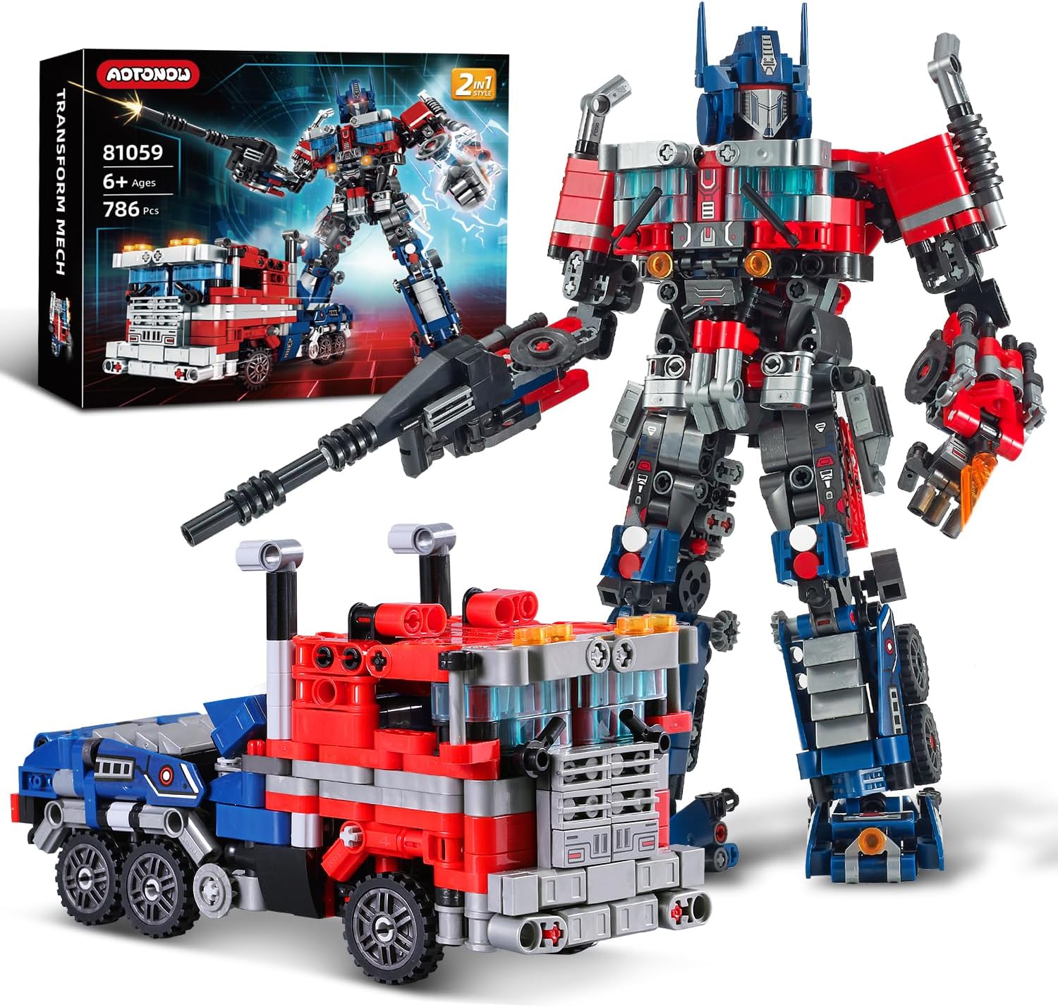 2 in 1 Transform Robots Building Sets for Adults,Mecha Transforming Building Blocks Truck Kits,Action Figures Toys for Movie Fans,Christmas,Birthday Gift for Kids and Boys 8-14