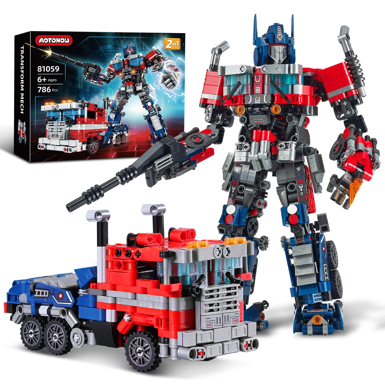 Giochi di costruzione di robot trasformati 2 in 1 per adulti, blocchi di costruzione trasformatori maca, kit di camion, figure di azione per i fan di film, Natale
