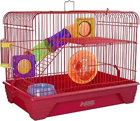 Gaiola para Hamster 2 Andares Colorida Completa com Tubos (Vermelha)