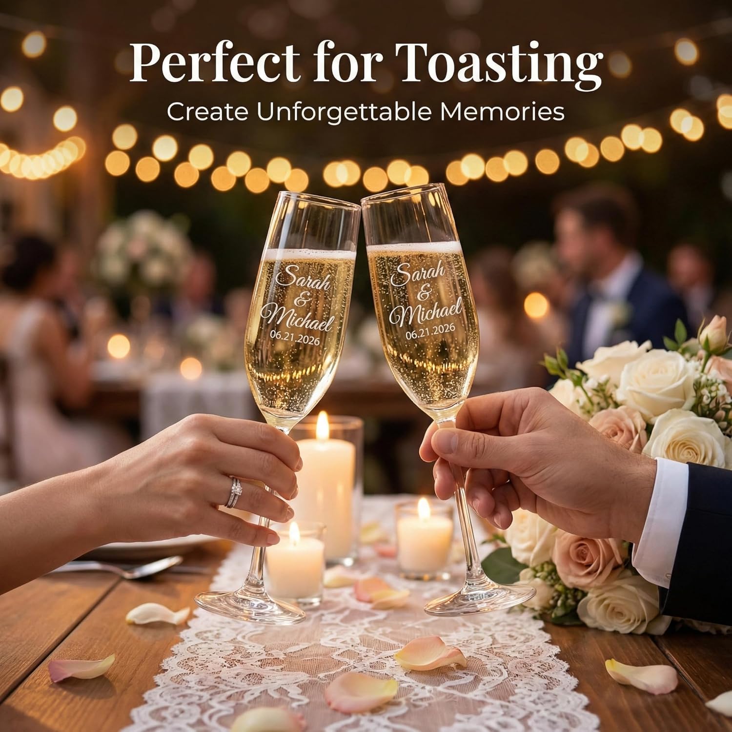 Personalized Champagne Glasses Set of 2 - Custom Wedding Glasses with Gift box - Champagne Flutes Engraved Mr and Mrs Custom Stemmed Glassware Gift for Engagement, Bridal Shower, Anniversary