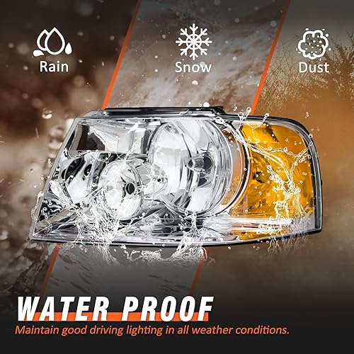 Miniatura 4 de Conjunto de faros delanteros Ford Expedition 2003-2006 compatible con 2003 2004 2005 2006 Expedition carcasa cromada reflector ámbar reemplazo lado