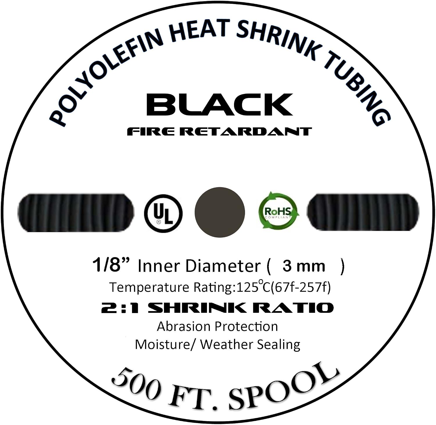 20 FT 1/8" 3mm Polyolefin Black Heat Shrink Tubing 2:1 Ratio