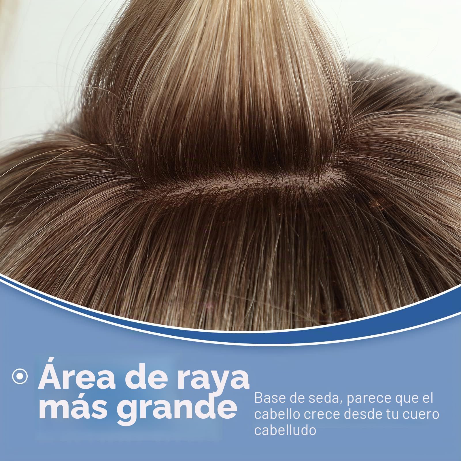 HAIRCUBE Peluca femenina peluca superior 100% con flequillo en el pelo humano, 150% de densidad base de seda clip ligero pérdida de cabello/cabello delgado / 14in 40 g (Marrón oscuro y oro claro)