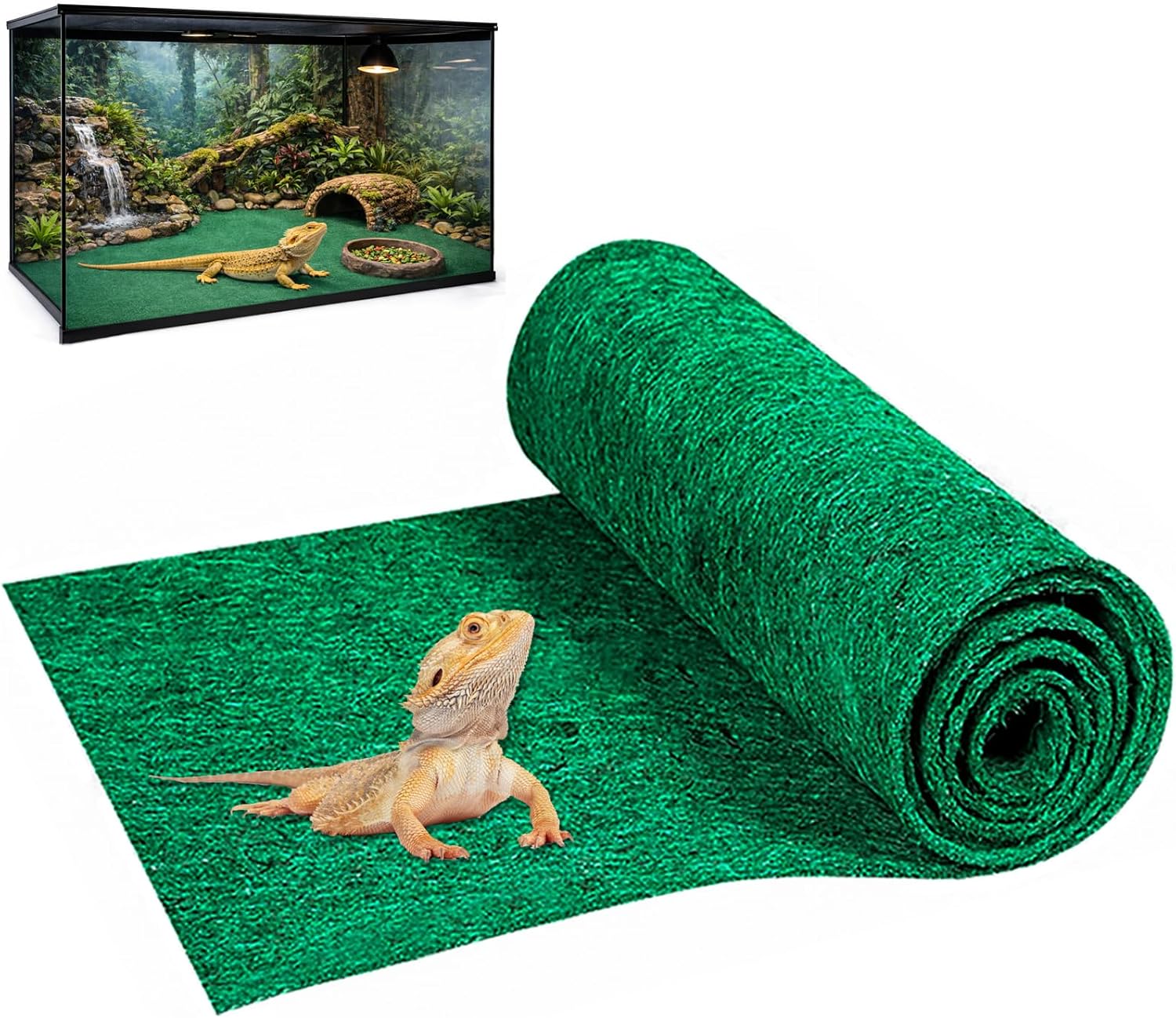 Mechpia 47x24" Green Reptile Carpet Terrarium Liner - Waterproof, Cut-to-Fit Bedding for Bearded Dragons, Snakes, Lizards & Tortoises
