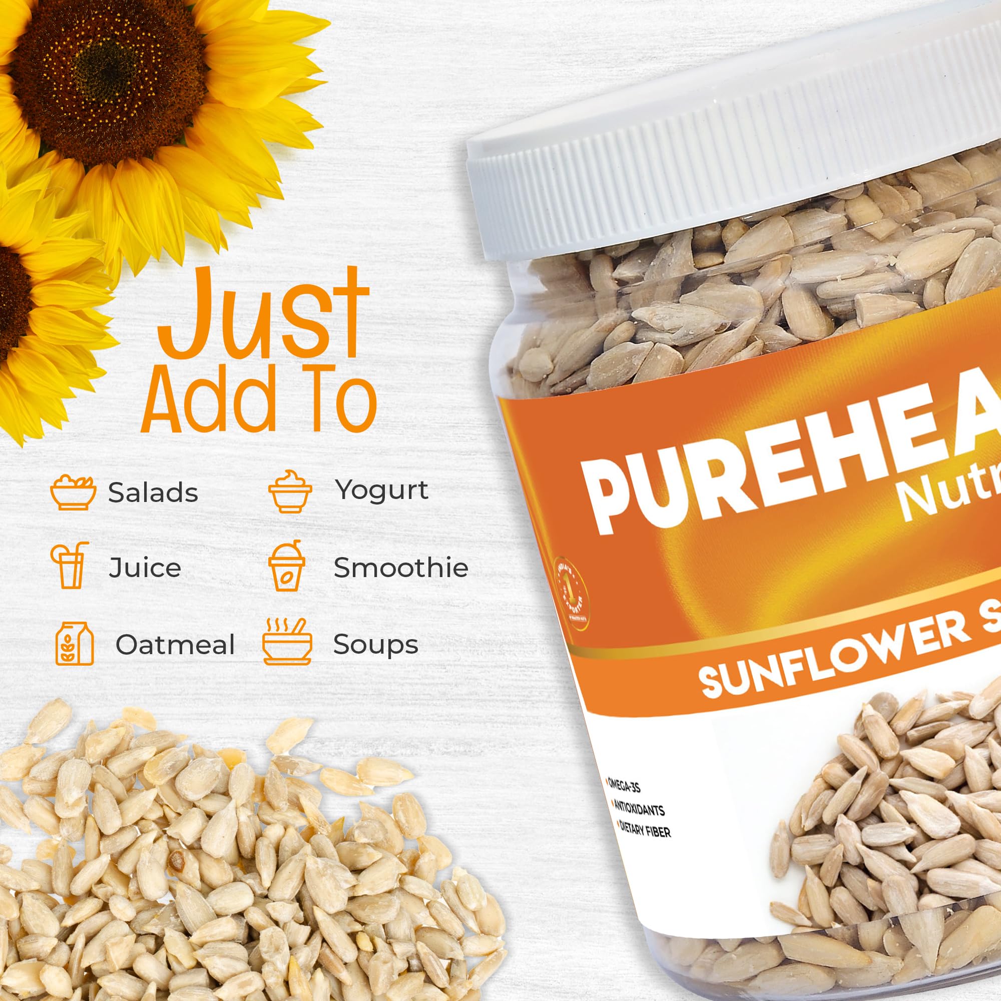 Pureheart Premium Raw Sunflower Seeds for Eating 250 gm - Protein, Fibre and Antioxidants Rich Superfood for Heart Health, Immune Support, Healthy Diet Snack 1