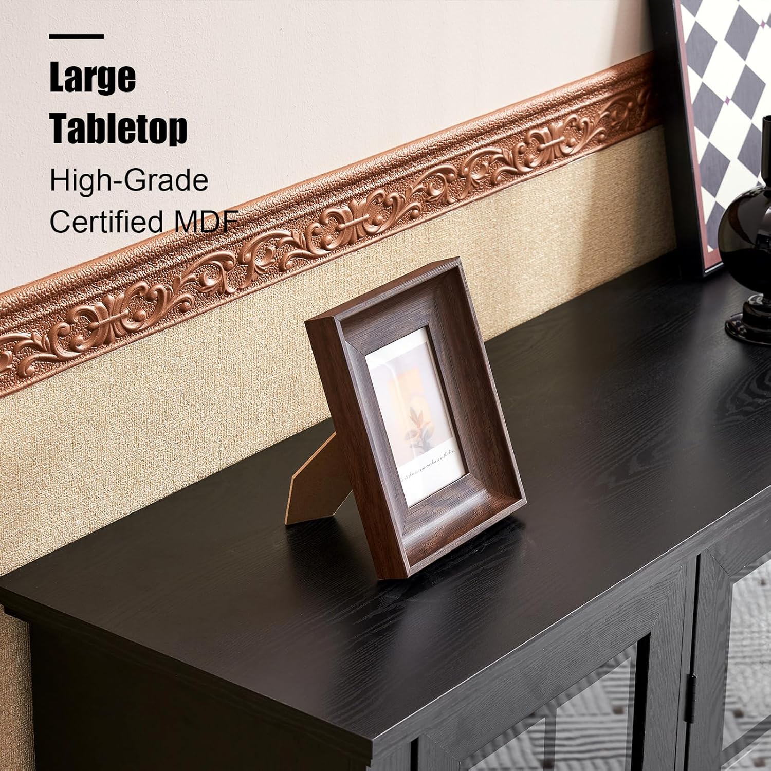 AMERLIFE 63" Sideboard, 6 Adjustable Shelves Sideboard Buffet Cabinet with 4 Doors, Accent Storage Credenzas for Dining Room, Living Room, Classic Black