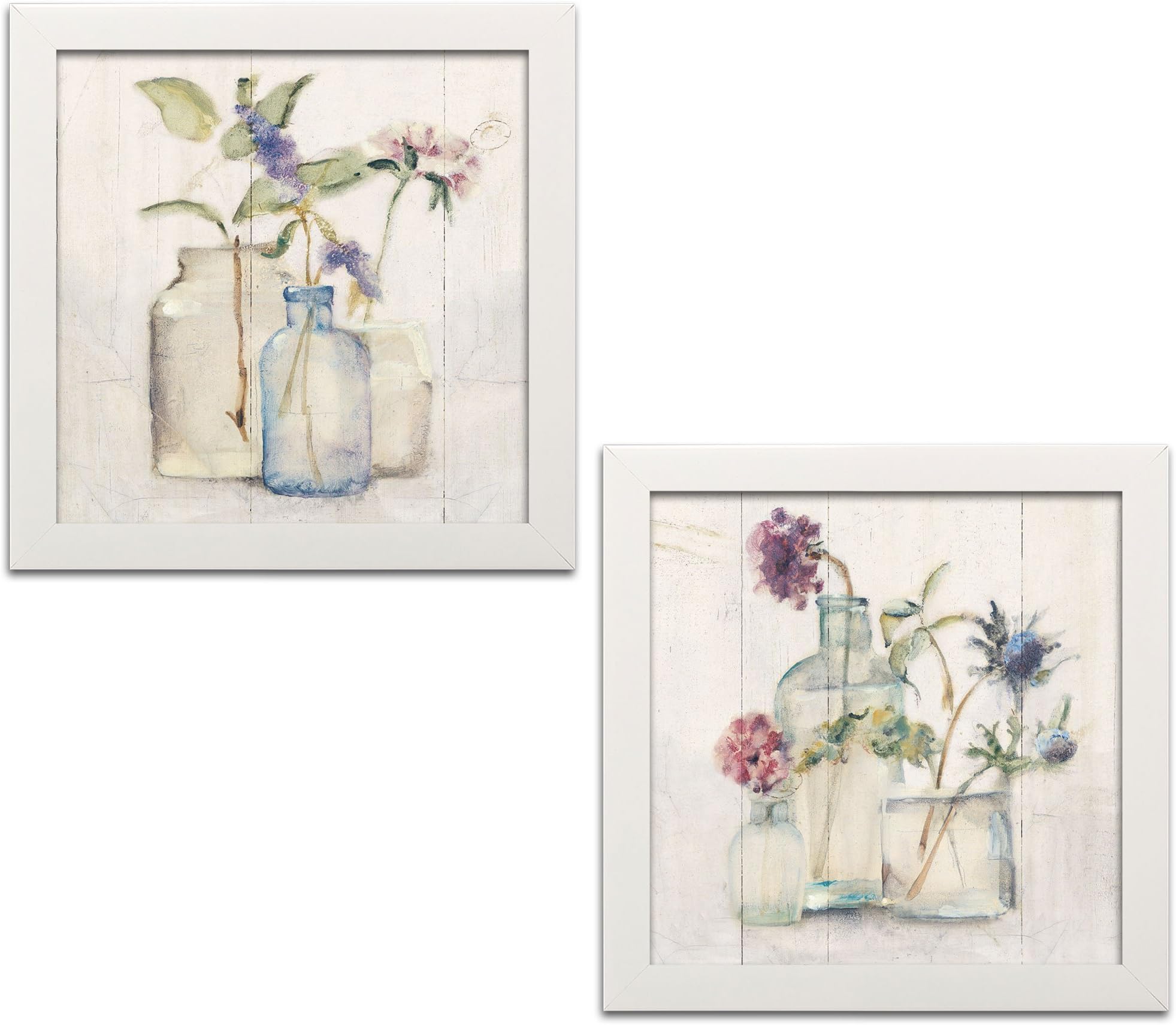 Contemporary Blossoms on Birch I & II by Cheri Blum (Ready to Hang); Two 12x12in White Framed Prints
