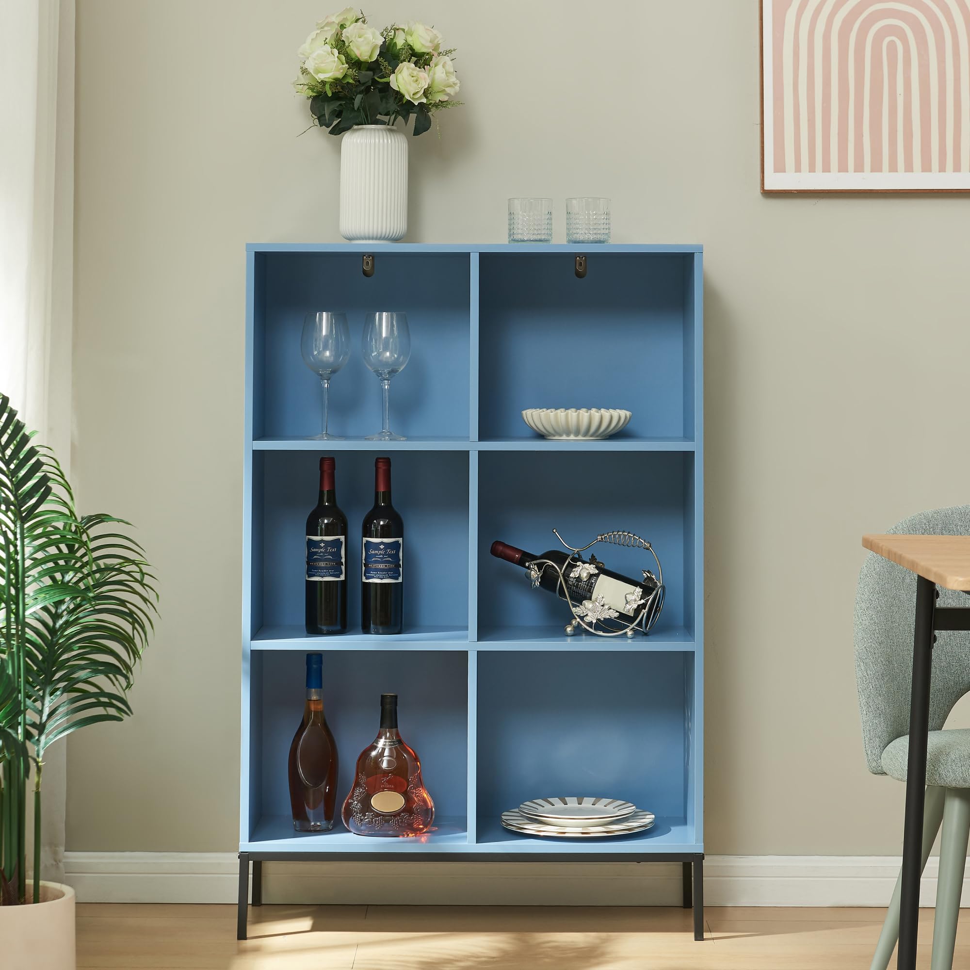 [en.casa] Libreria a 6 Ripiani Aperti Scaffale da Terra con Scomparti Vani Portaoggetti Libri Mobile Espositore per Soggiorno Cameretta Corridoio Ufficio 120 x 80 x 30 cm - Blu