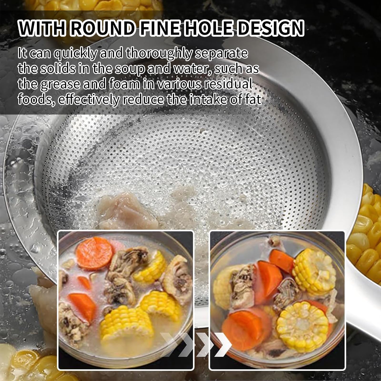 Fine Mesh Stainless Steel Colander - 2024 Upgrade Extra Fine Strainer With Handle, Sieve Spoon for Oil Filter, Food Strainer Kitchen Gadget (Large)