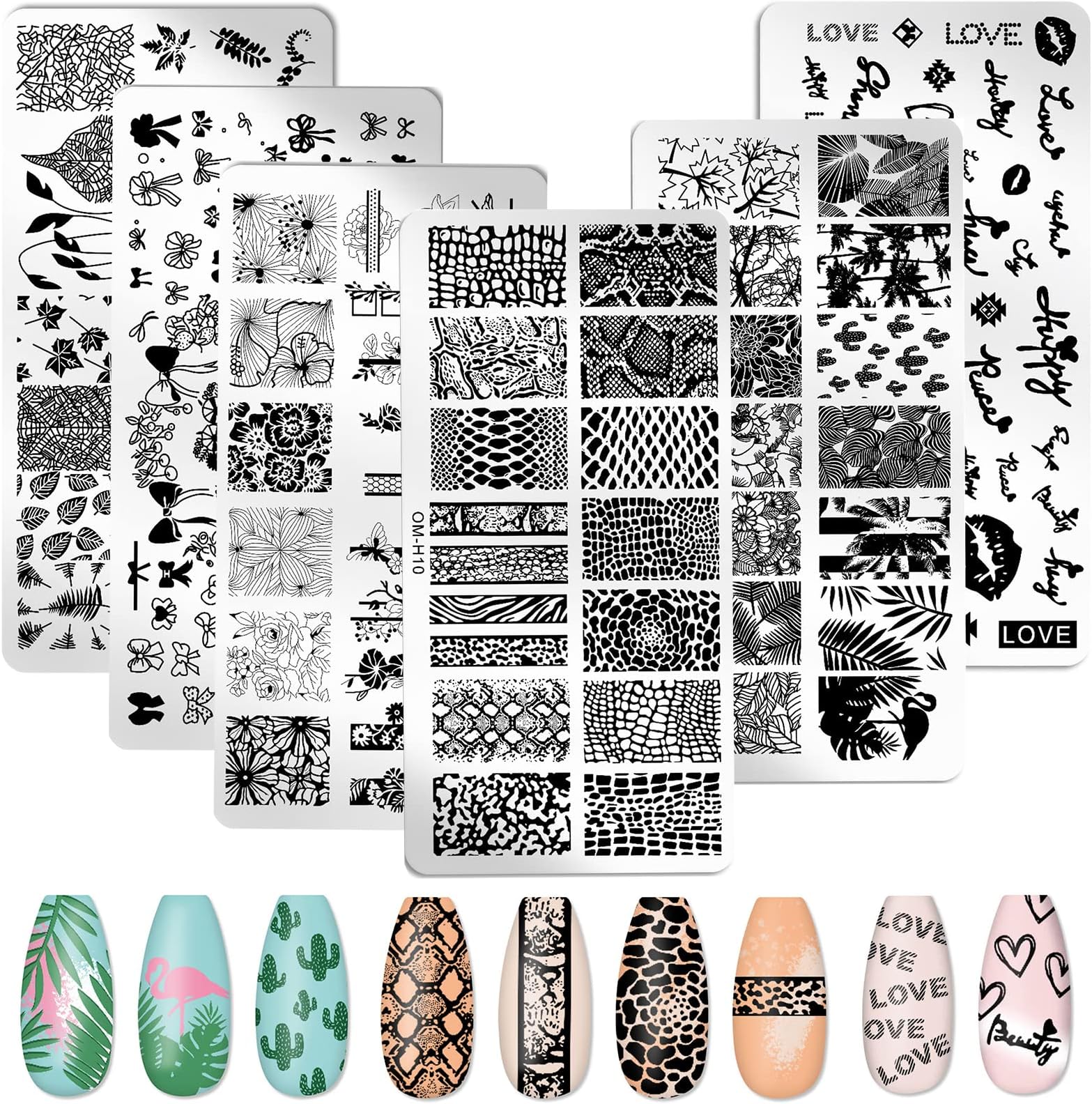 MWOOT 6 Pièces Nail Art Plaques Stamping, Nail Stamping Plate d