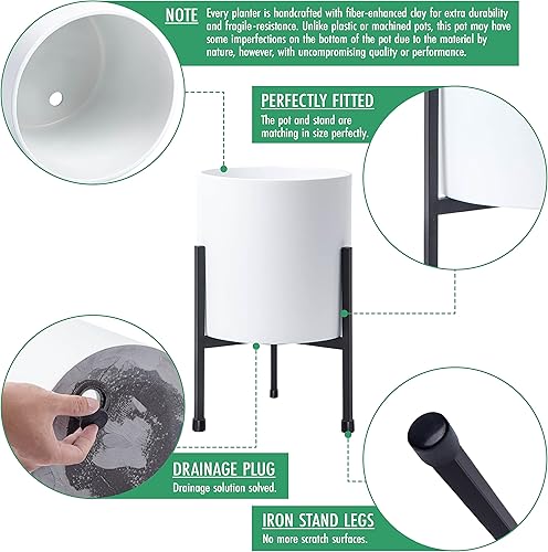 Miniatura 10 de D'vine Dev Maceta Mid Century de resina de fibra de vidrio con soporte de hierro, 10 pulgadas, negro mate, 96-A-2-M