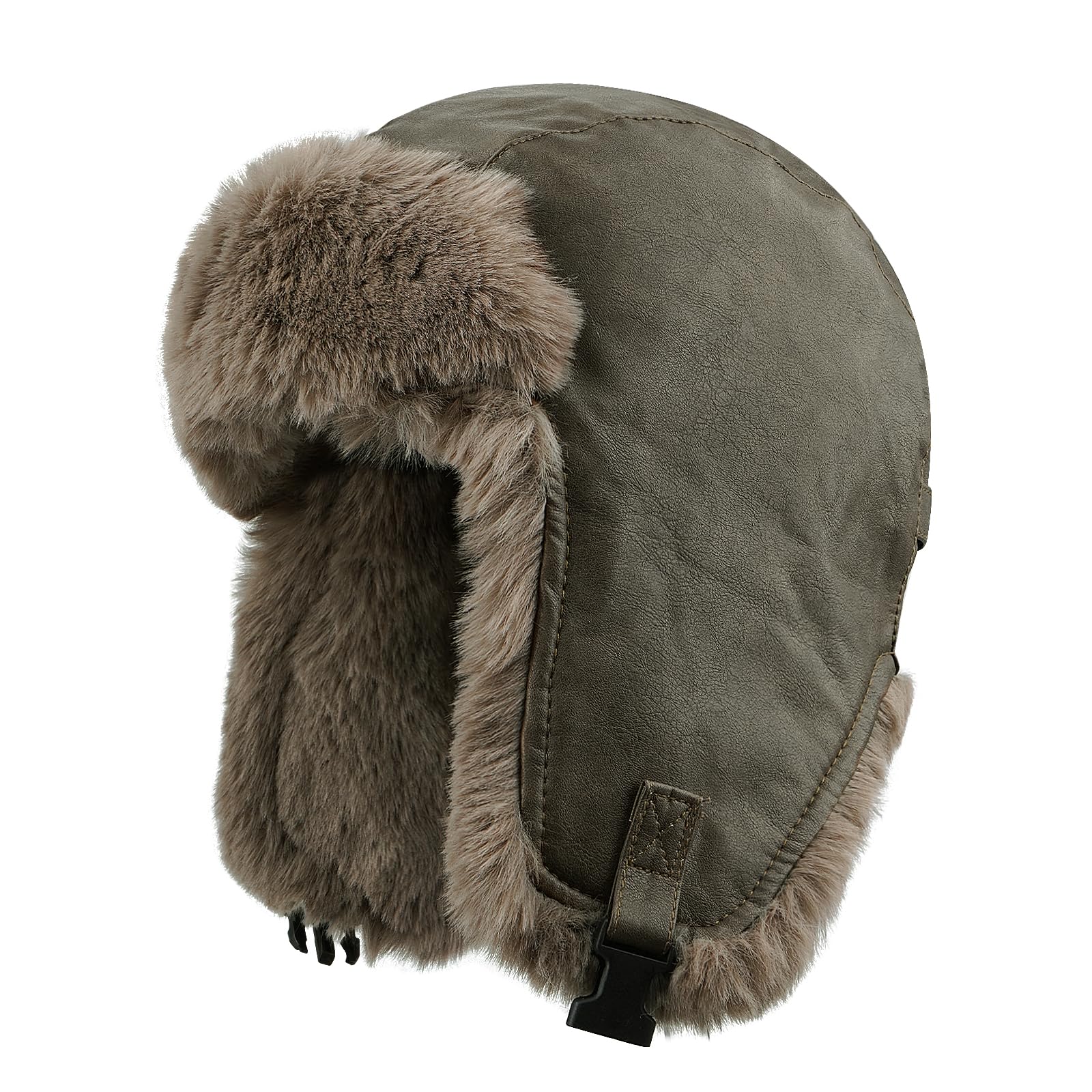 CLAPE Chapkas Faux Cuir Homme Femme Chapeau de Trappeur d'hiver Chaud Bonnet d'aviateur Étanche Coupe-Vent avec Oreillettes