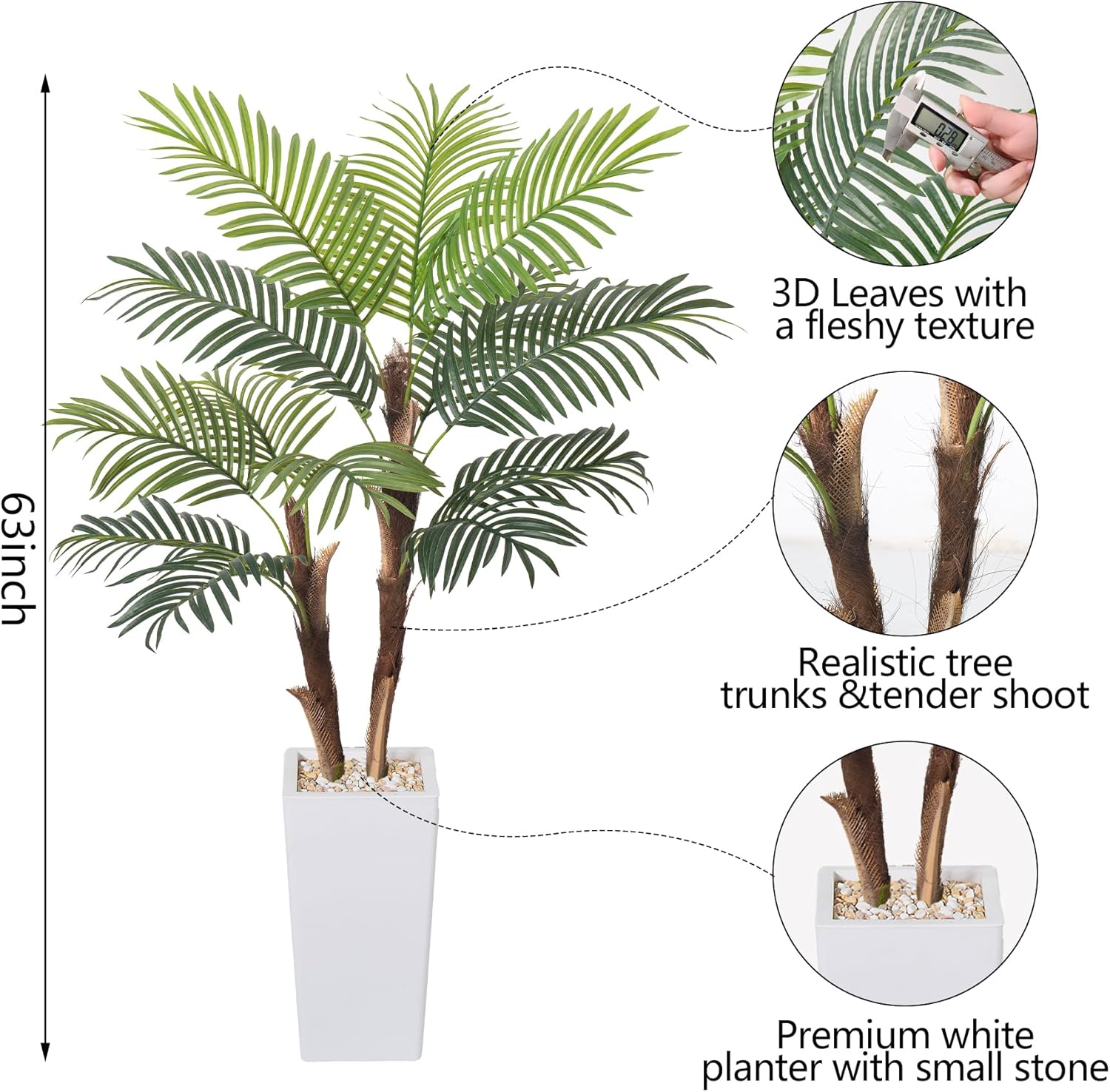 HAIHONG Artificial Palm Tree 5FT, Fake Tree with Realistic Fiber Trunks and White Tall Planter, Faux Tropical Areca Floor Plant in Pot, Artificial Silk Plant for Home Decor Office Living Room Decor