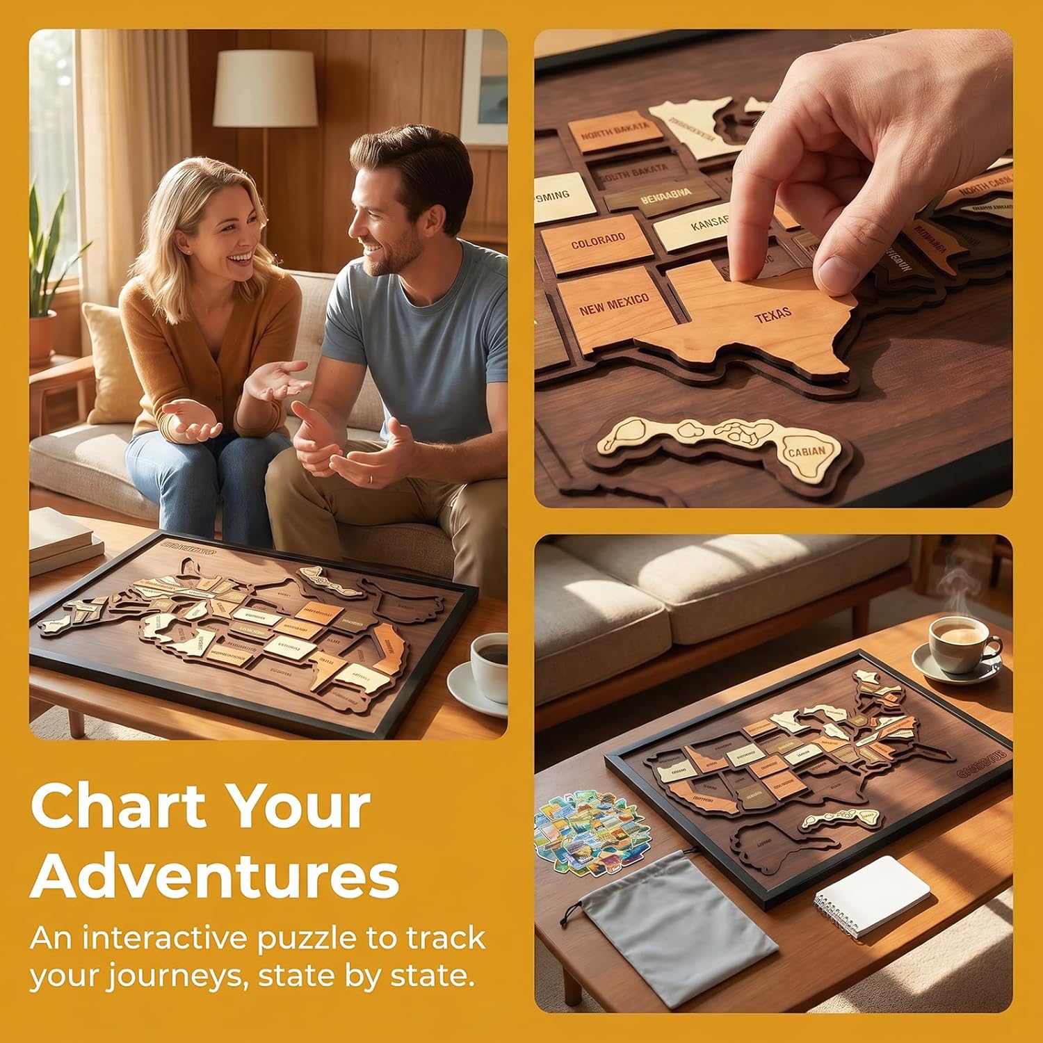 Wooden USA Travel Map Puzzle, Wooden USA Travel Map PuzzleA Stylish Way to Track Your Journey & Memories, Suitable for Families and Couples Traveling