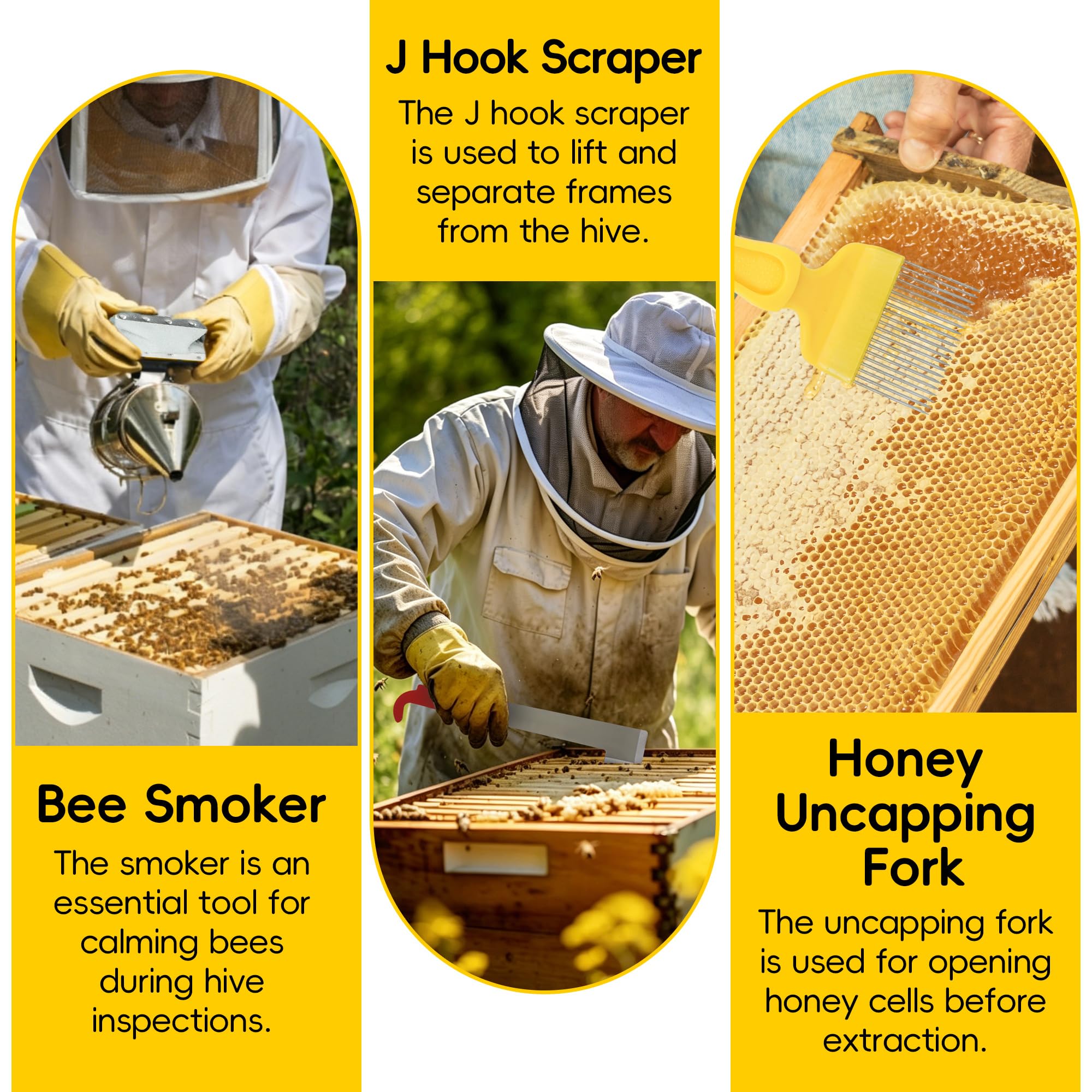 ohbien Kit di 12 attrezzi per apicoltura, kit per apicoltura, strumento per alveare, fumatore d'api, gancio a J per alveare, manico per telaio, spazzola per apicoltura e accessori, kit di attrezzi per