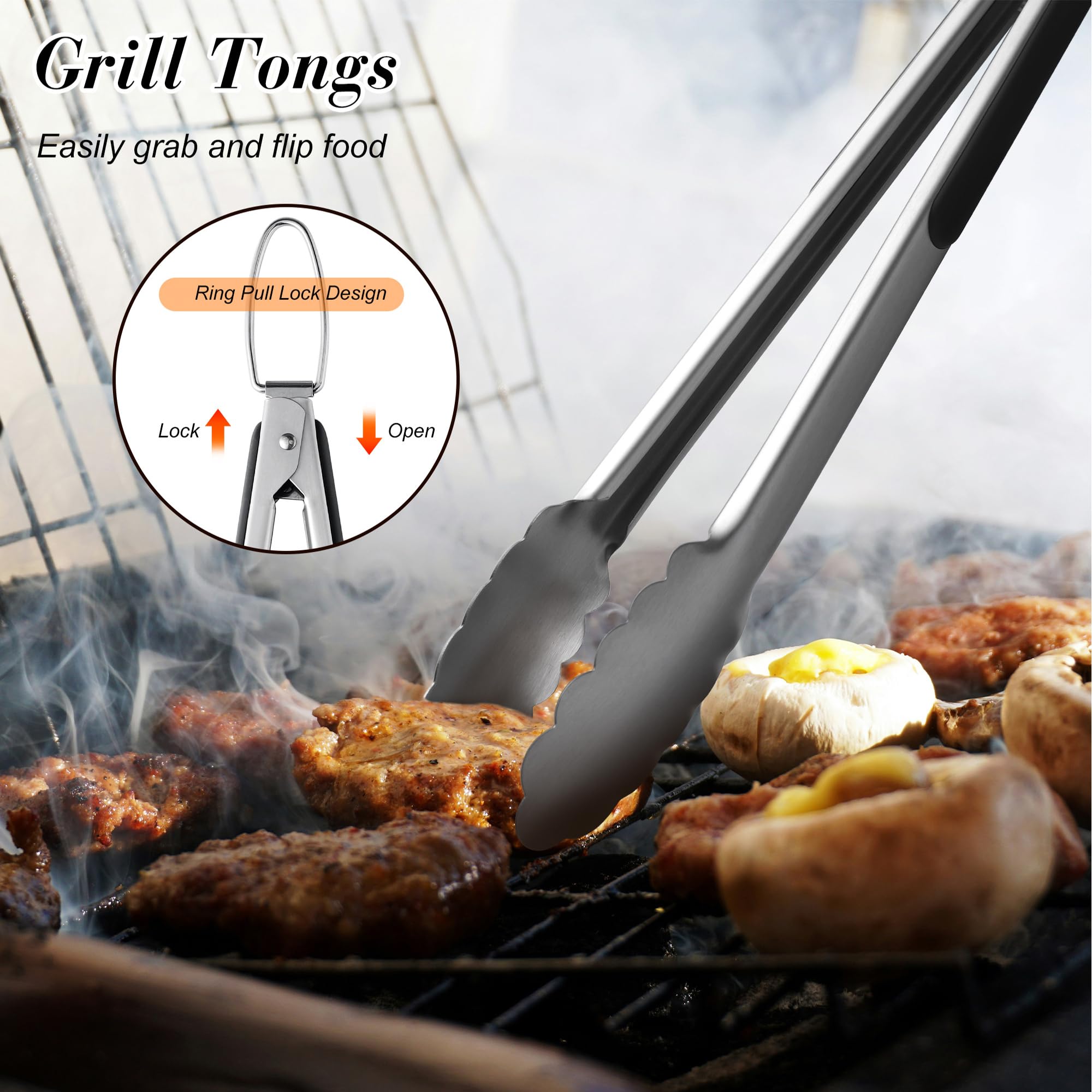 4 accesorios para barbacoa, herramientas de parrilla, accesorios de parrilla resistentes, accesorios de parrilla, juego de herramientas de parrilla con espátula, tenedor, pinzas y caja de regalo para