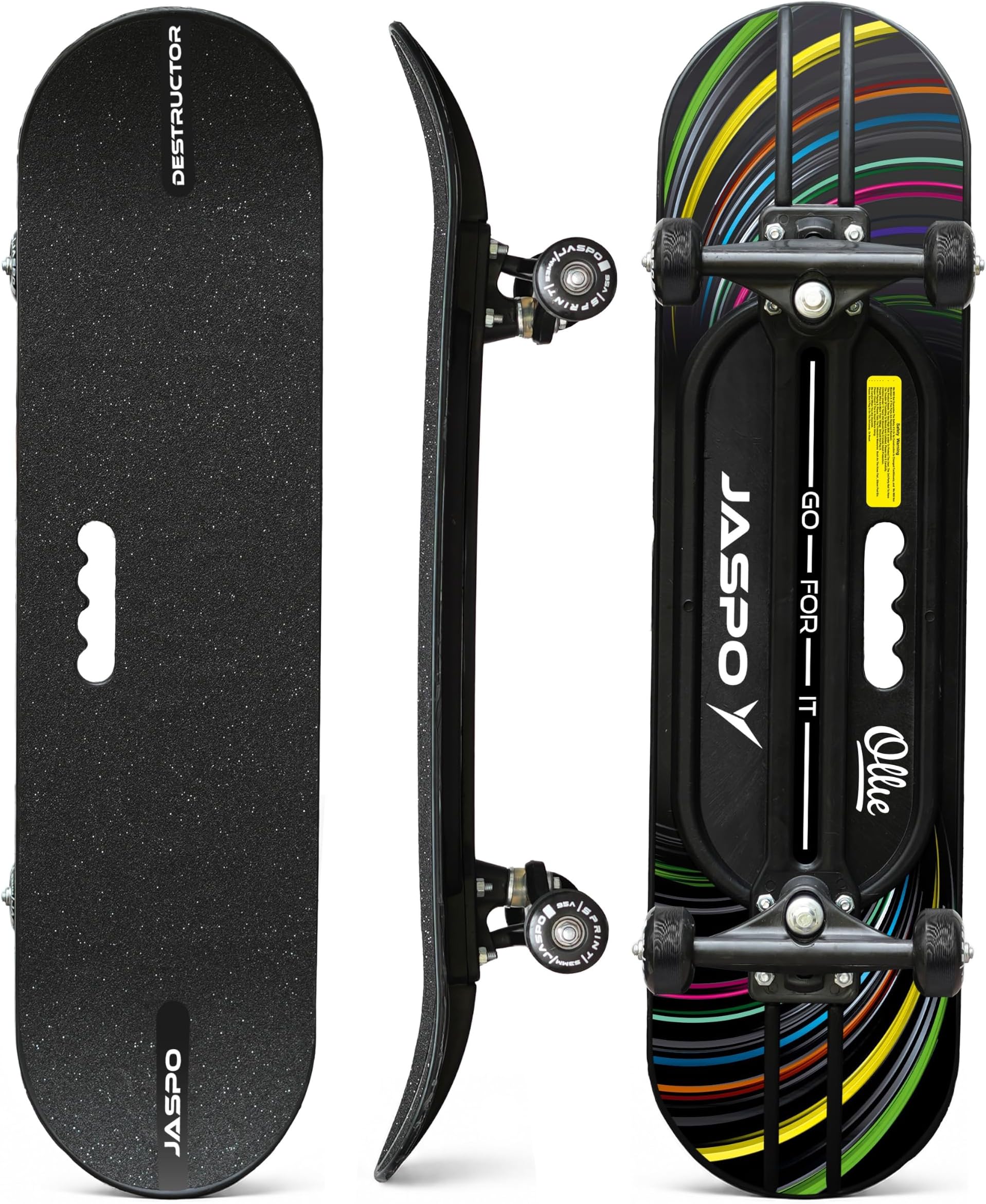 Jaspo Polyurethane Hurricane Ollie Spiral Fiber Composite Skateboard for Age Group Above 10 Years with 100 Kg Weight Handling Capacity (31X8 Inch, Black) UK