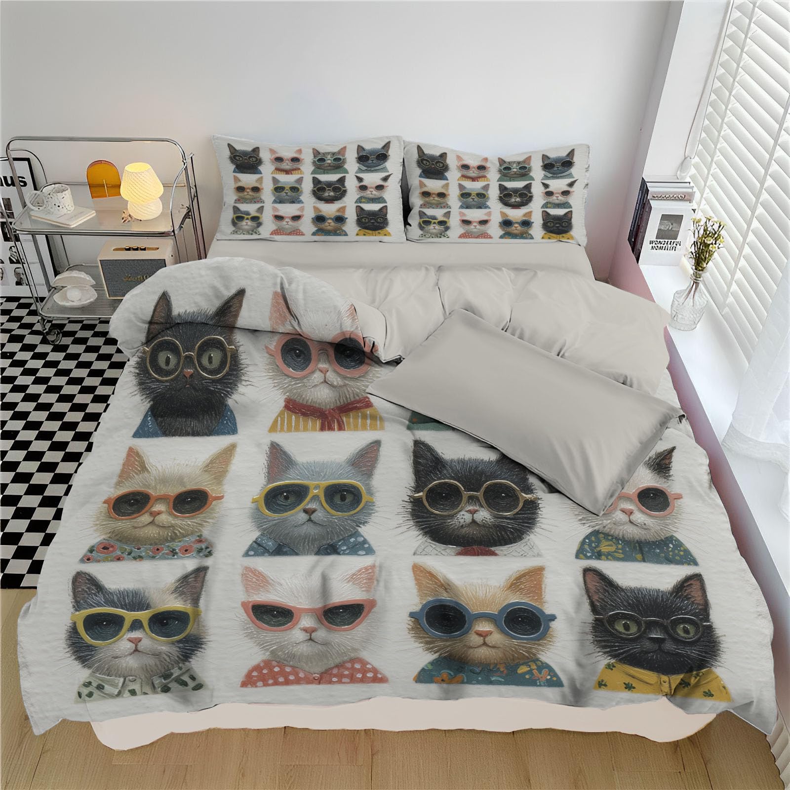 Housse de couette 200x200cm microfibre anti-plis motif chat doux