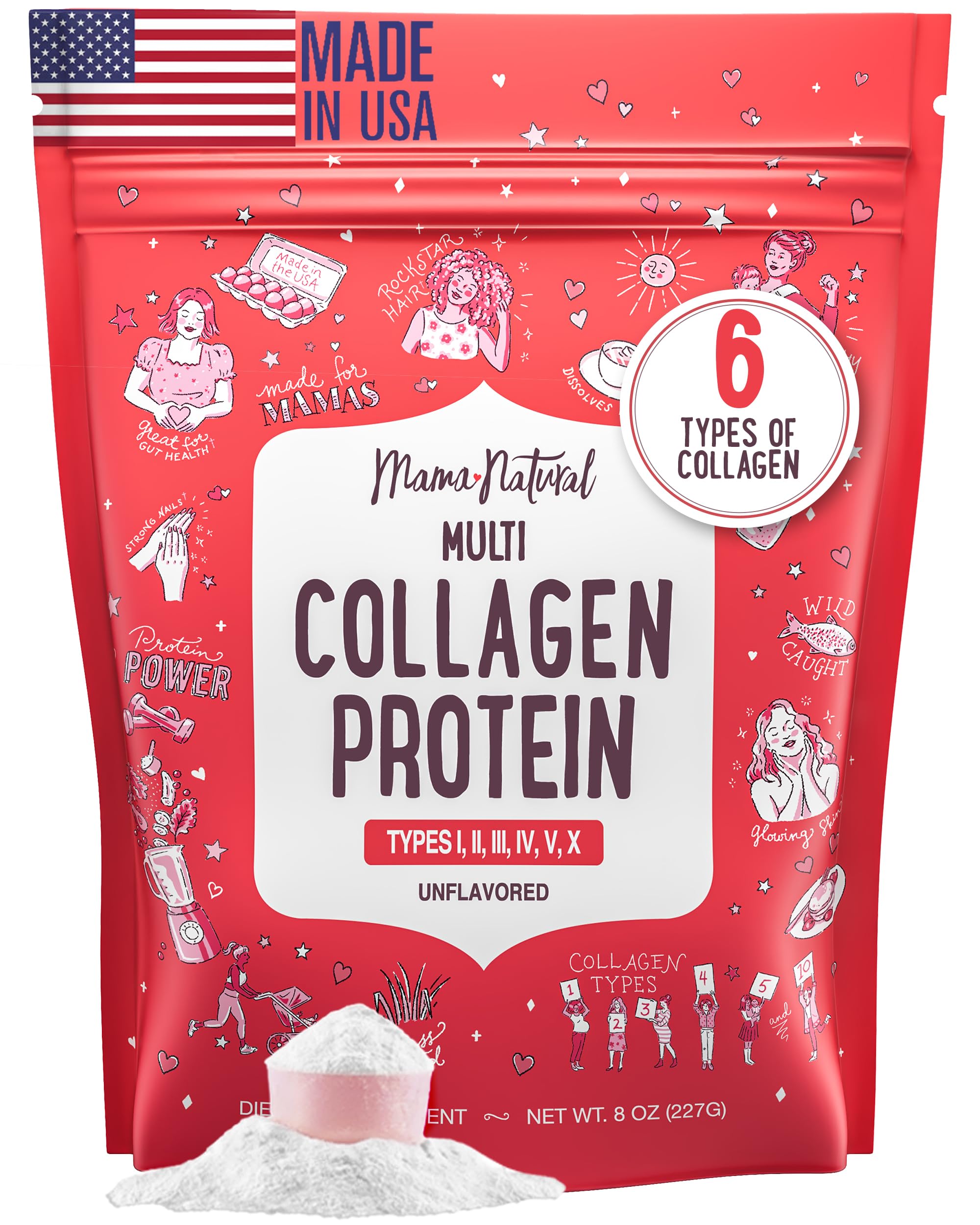 Multi Collagen Protein Powder Type 1, 2, 3, 4, 5, 10 - Unflavored & Hydrolyzed - Pure Collagen Peptides Powder - Grass Fed Beef, Wild Fish Marine & USA Eggshell - 20 Servings